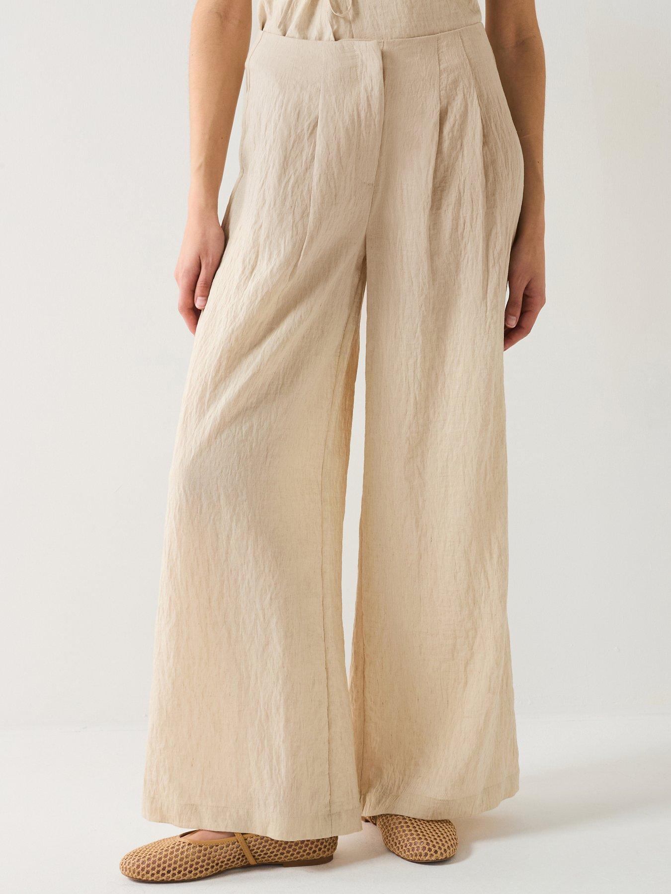 undefined Fea Mid Waist Palazzo Pants - Beige