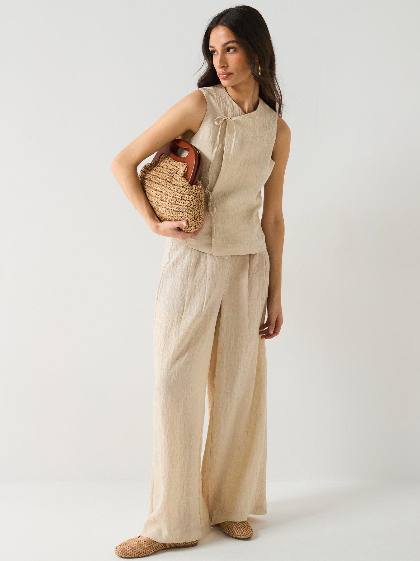 Image 3 of 5 of Vero Moda Fea Mid Waist Palazzo Pants - Beige