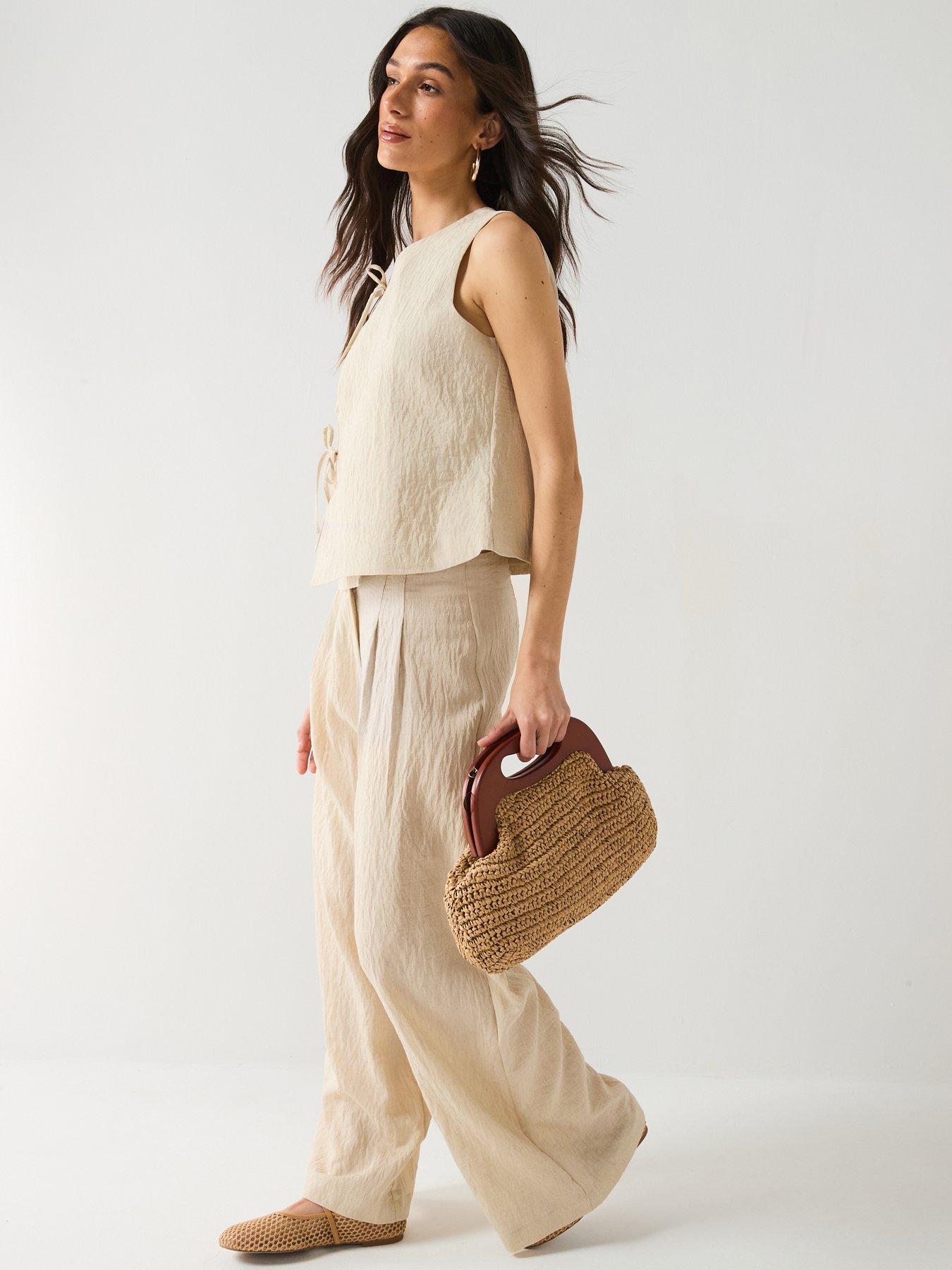 Image 5 of 5 of Vero Moda Fea Mid Waist Palazzo Pants - Beige