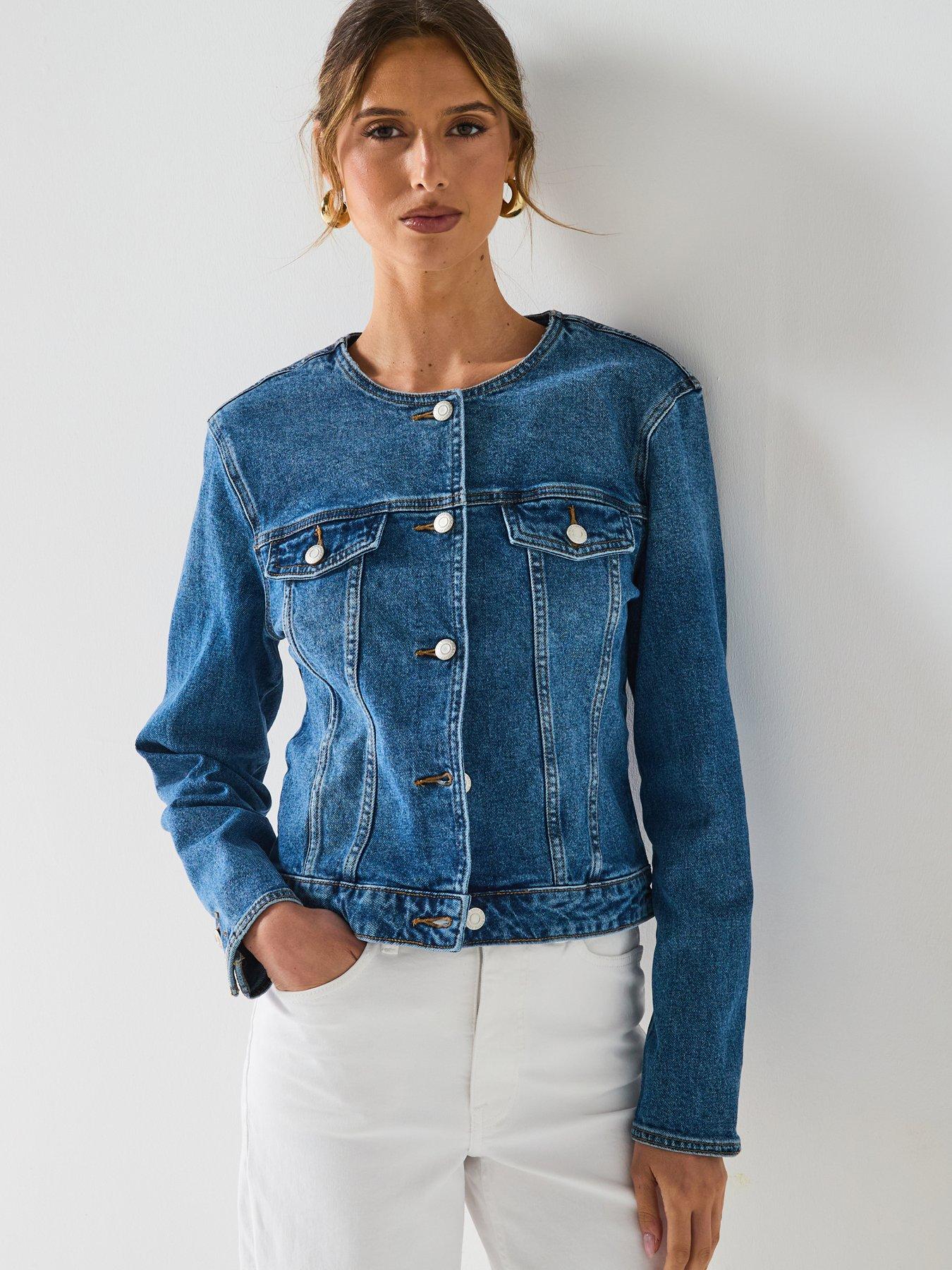 undefined Kathy Round Collar Denim Jacket - Blue