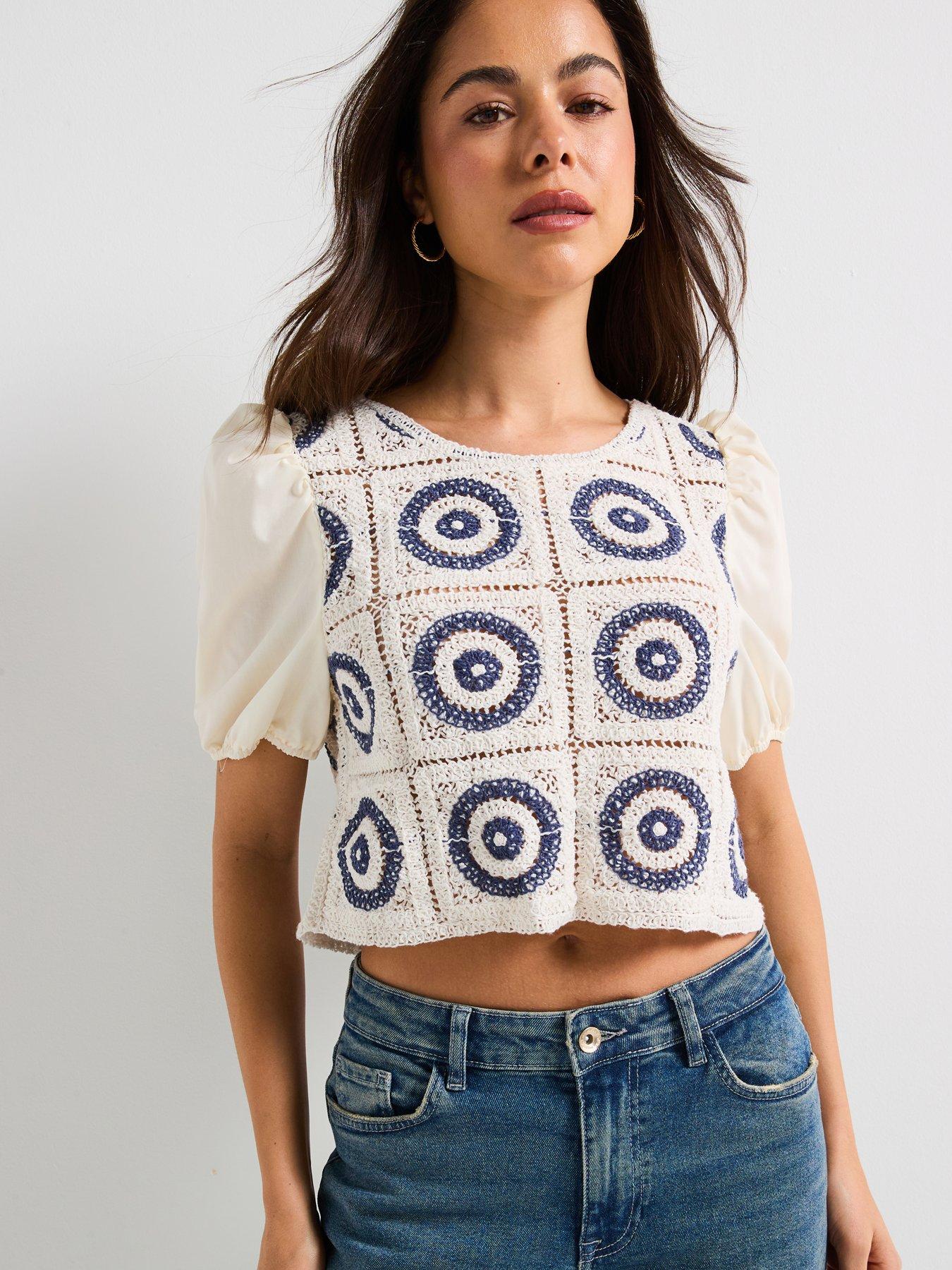 undefined Charis Short Sleeve Mix Jersey Top - Multi
