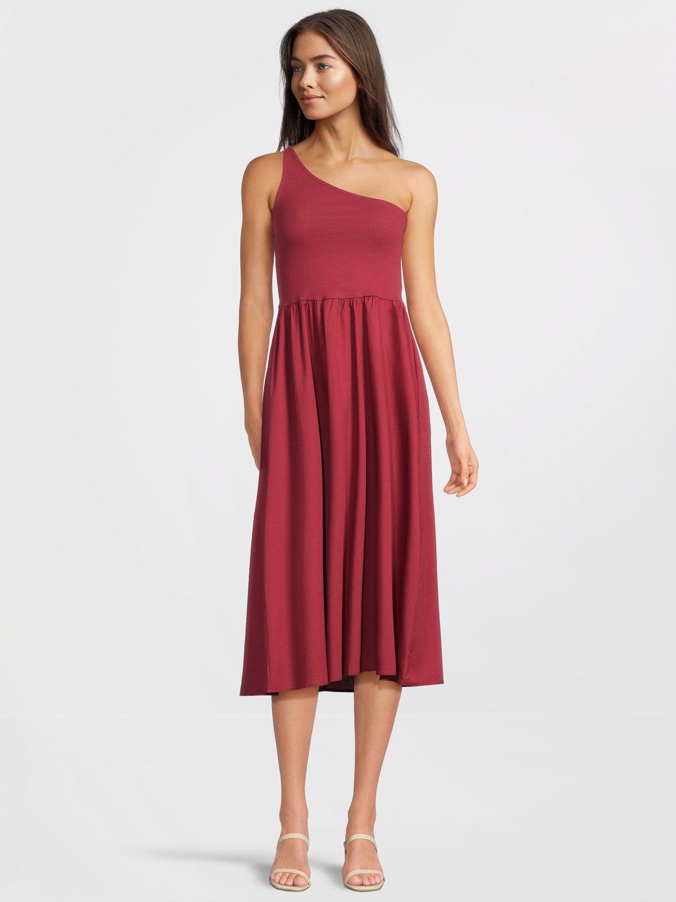 undefined Liris Life Sleeveless One Shoulder Jersey Dress - Red