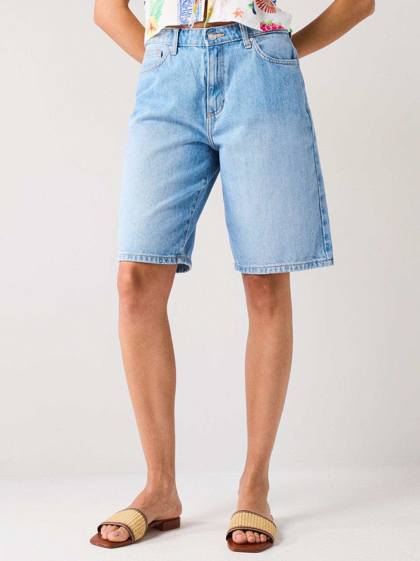 undefined Sonny High Waist Wide Denim Shorts - Blue