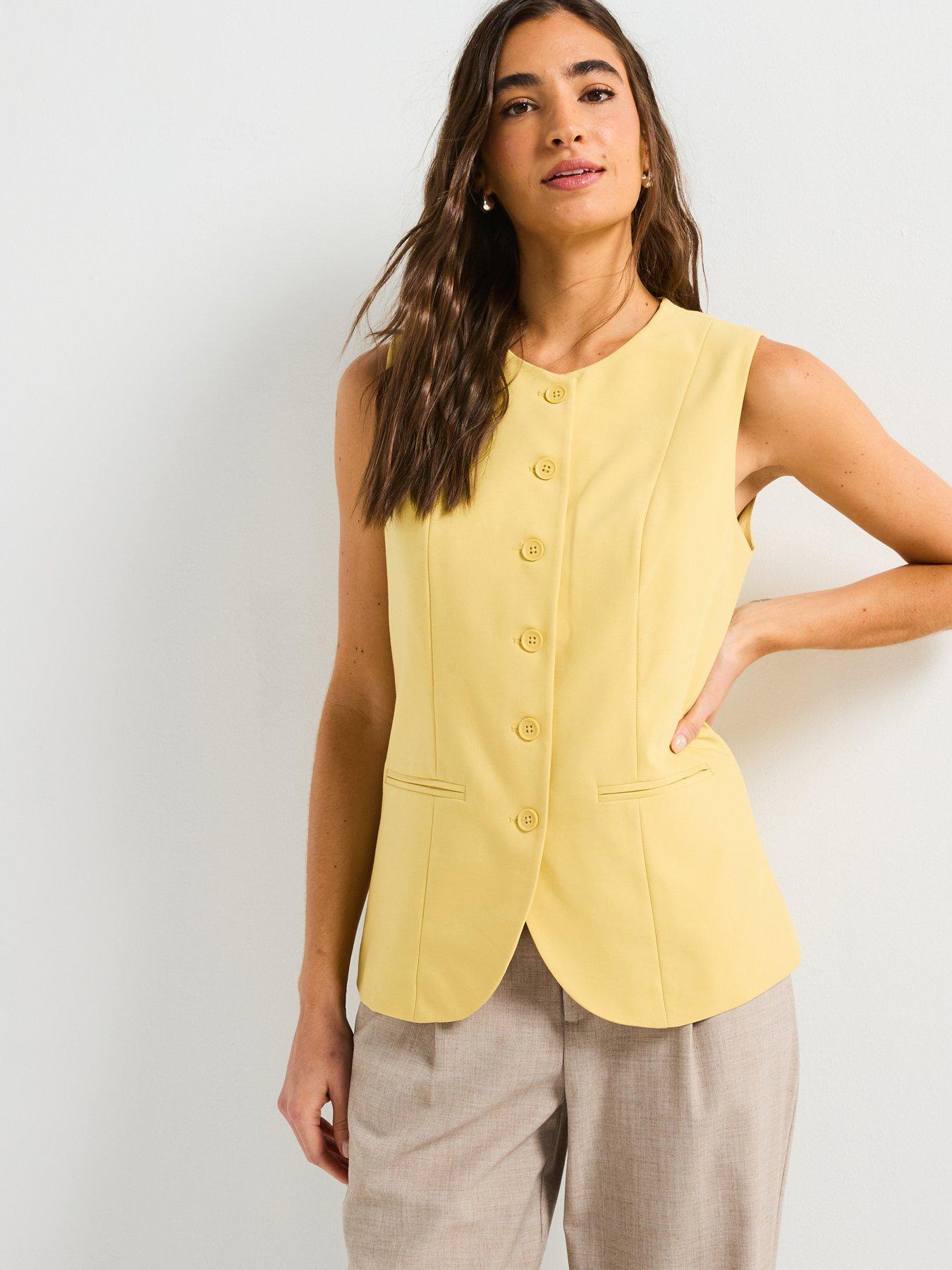 undefined Malena Life Sleeveless O-neck Long Vest - Yellow