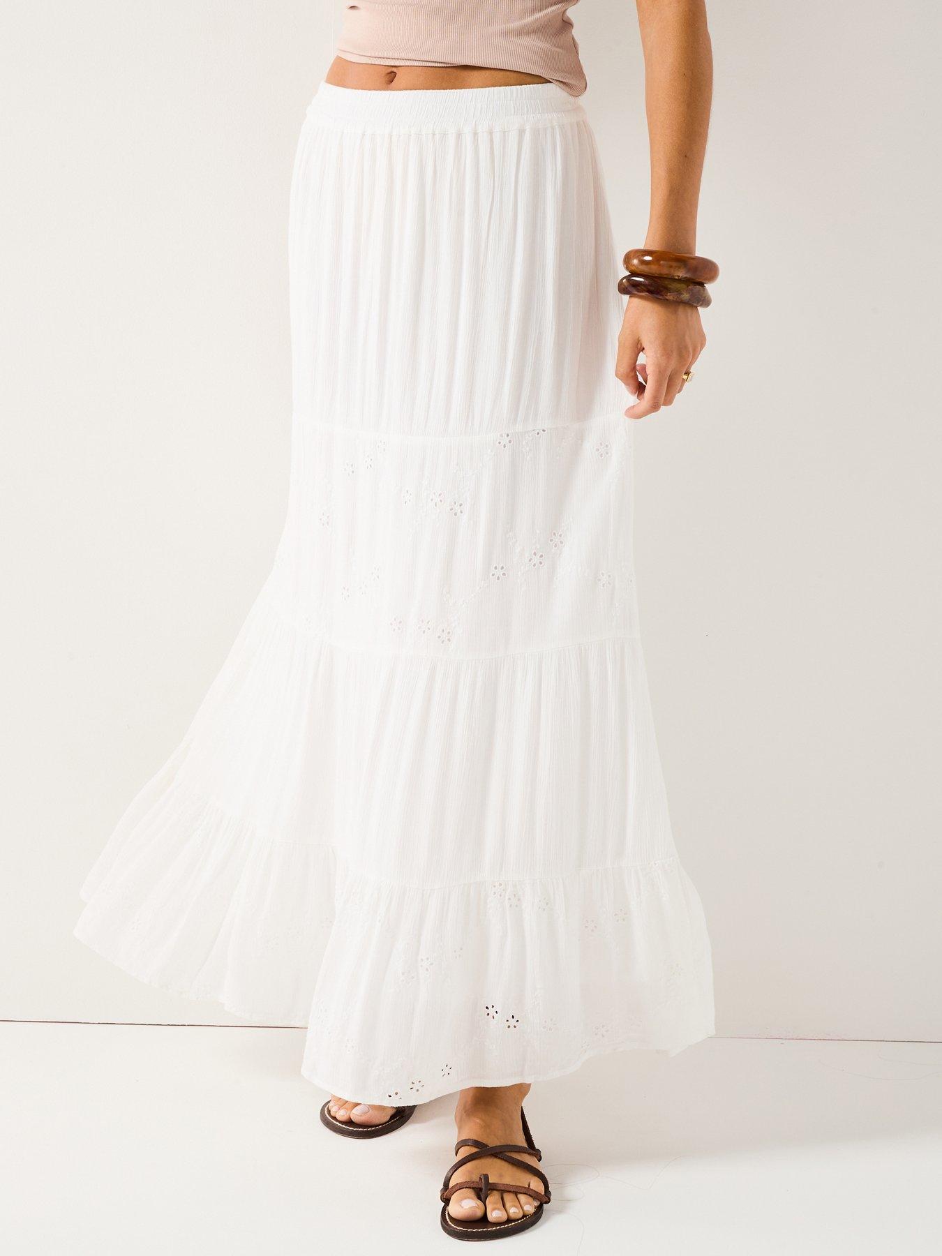 Only: Chiara Broderie Long Skirt - White