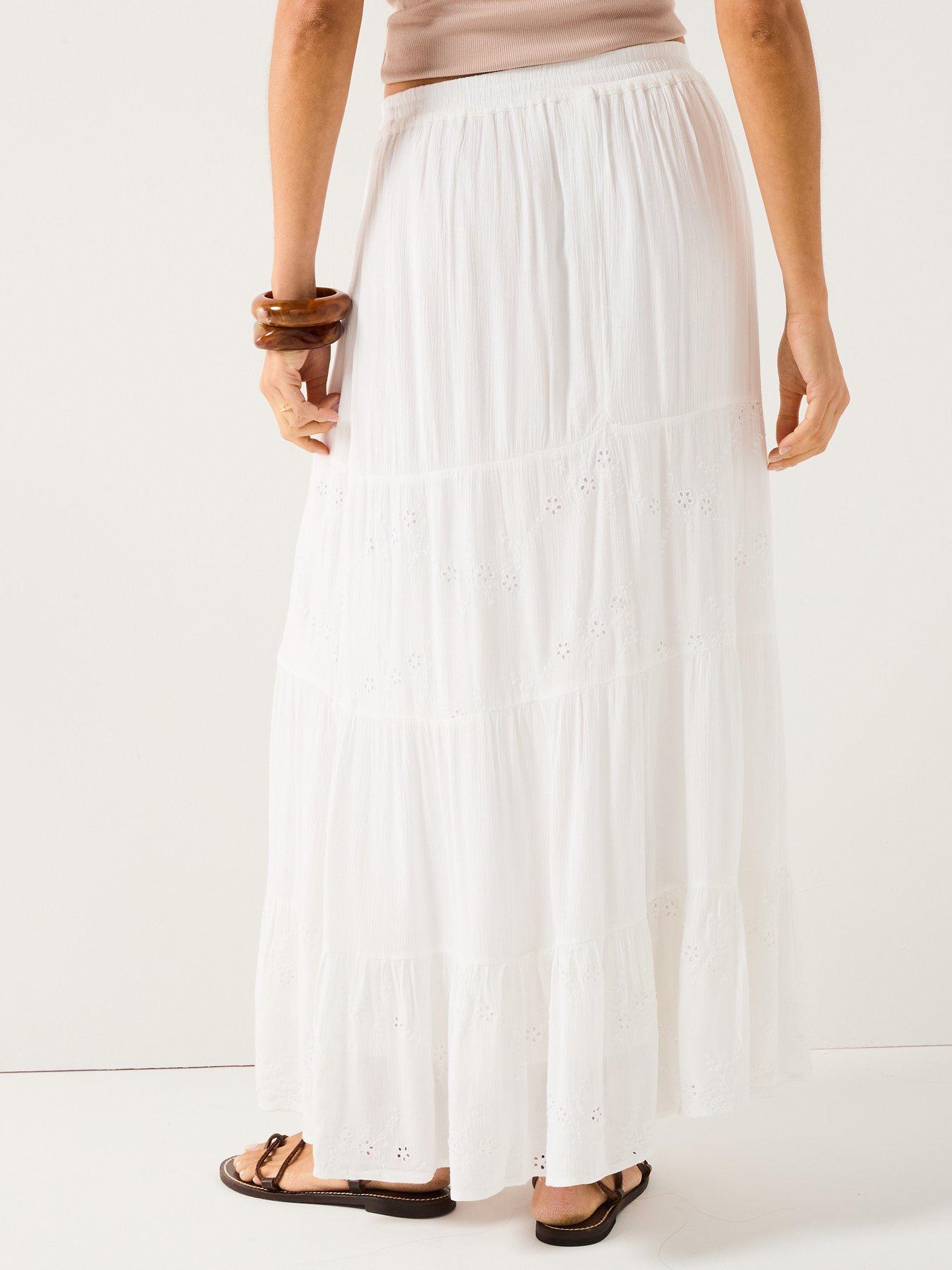 Image 2 of 6 of Only Chiara Broderie Long Skirt - White
