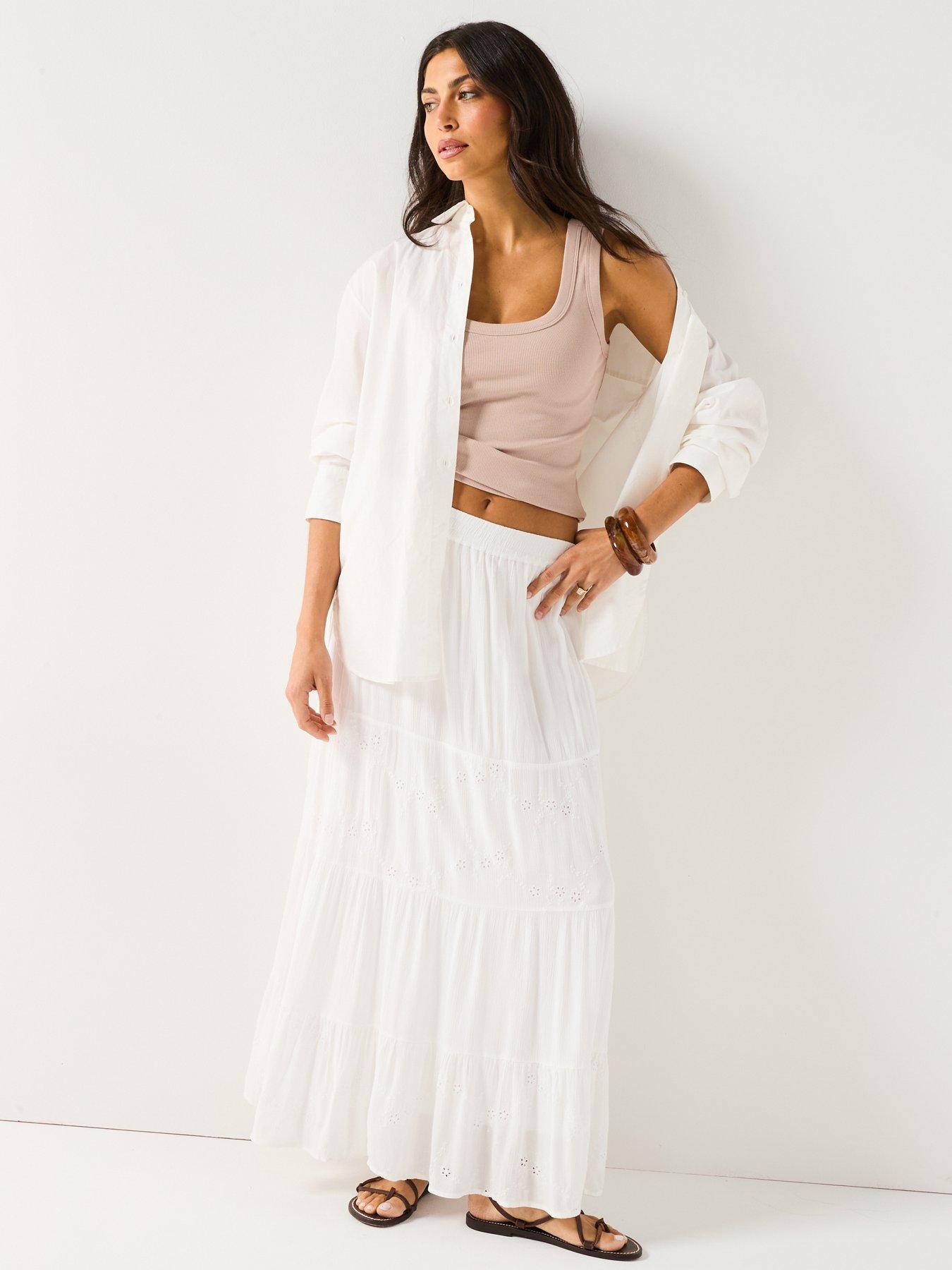 Image 3 of 6 of Only Chiara Broderie Long Skirt - White