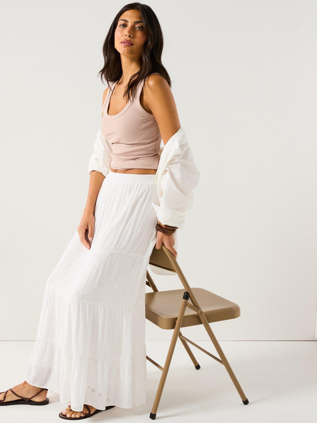 Image 4 of 6 of Only Chiara Broderie Long Skirt - White