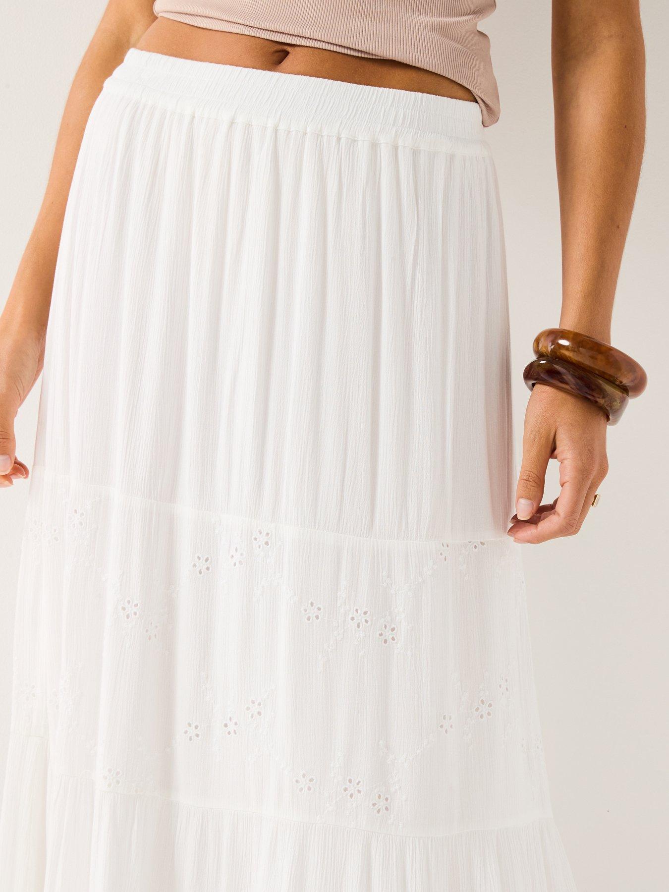 Image 5 of 6 of Only Chiara Broderie Long Skirt - White