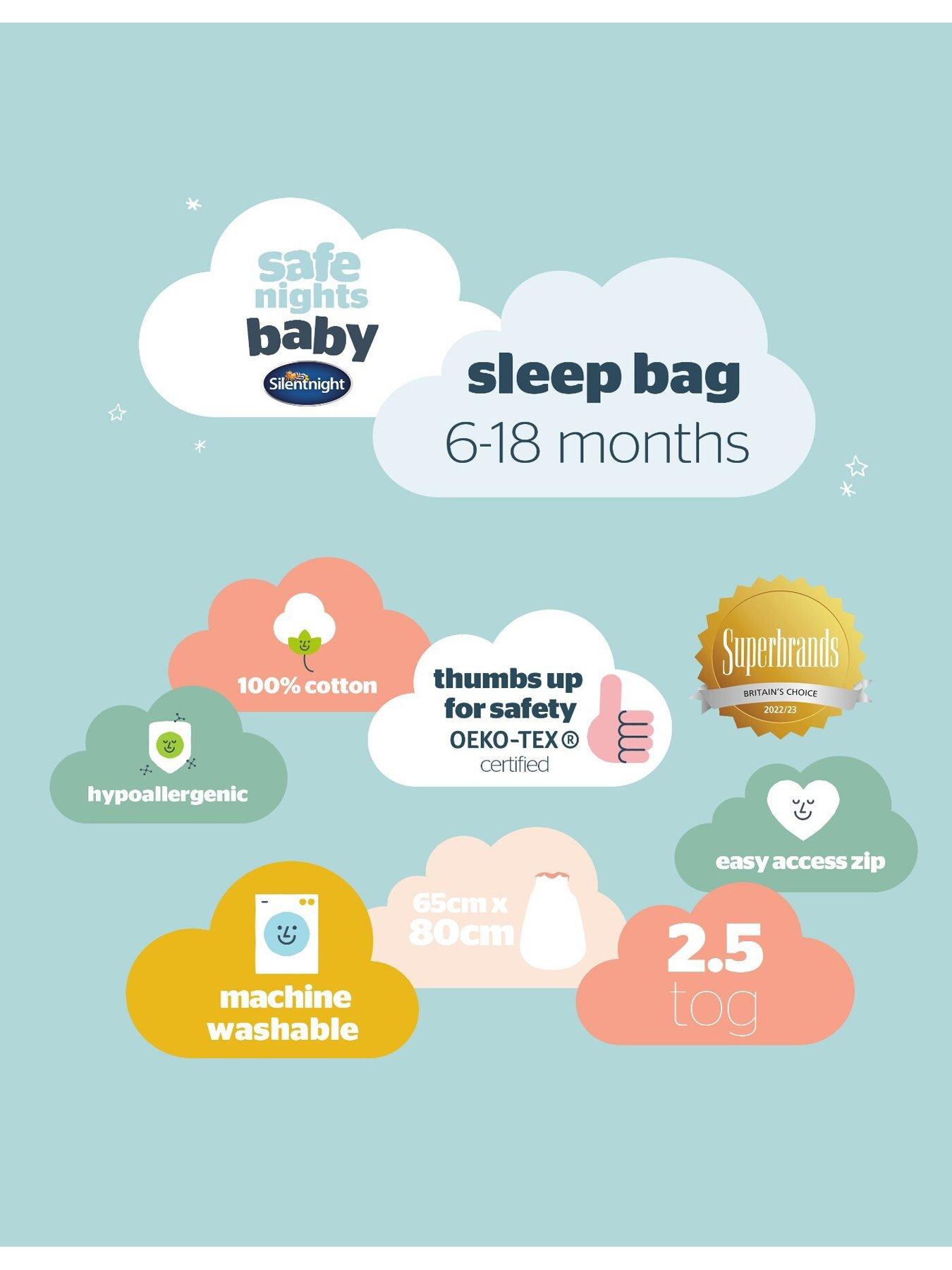 Image 7 of 7 of Silentnight Safe Nights 6-18 Months Baby Sleeping Bag - 2.5 Tog (Grey Stars)