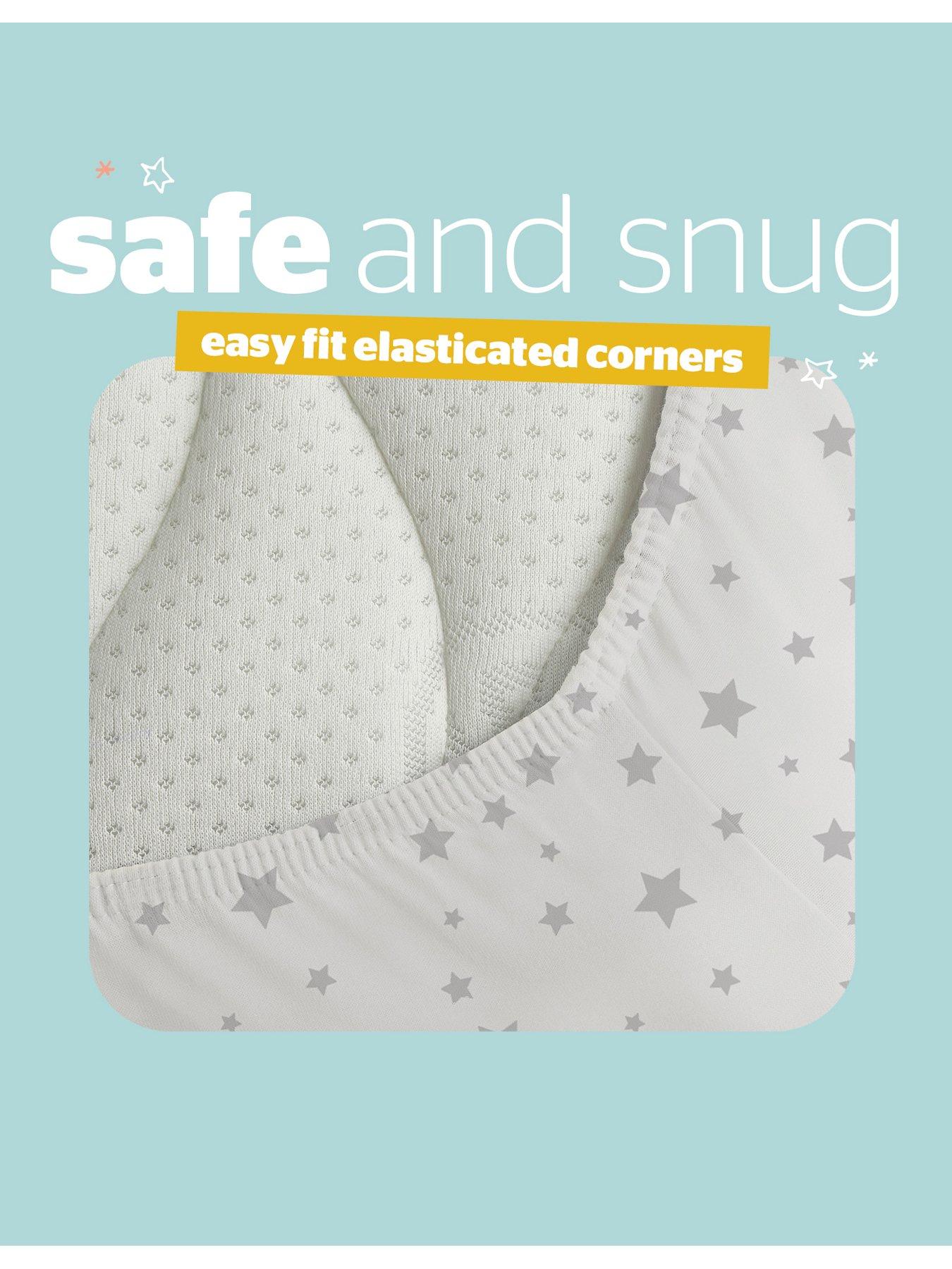 Image 5 of 7 of Silentnight Safe Nights 2 x Pack 100% Cotton Cot Bed Fitted Sheets - 140cm x 70cm - Grey Stars