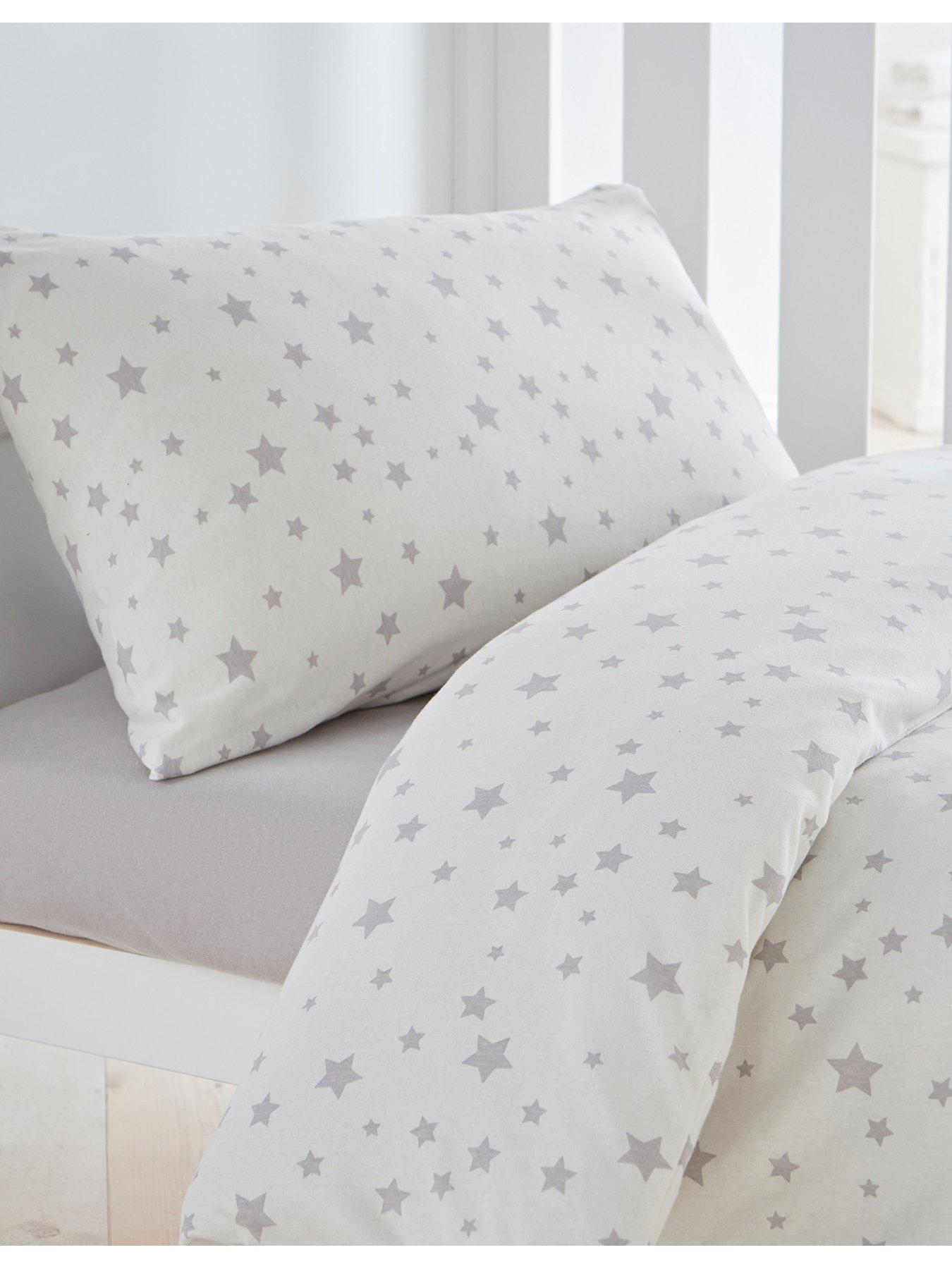 undefined Safe Nights 100% Cotton Cot Bed Duvet Cover Set - Grey Stars