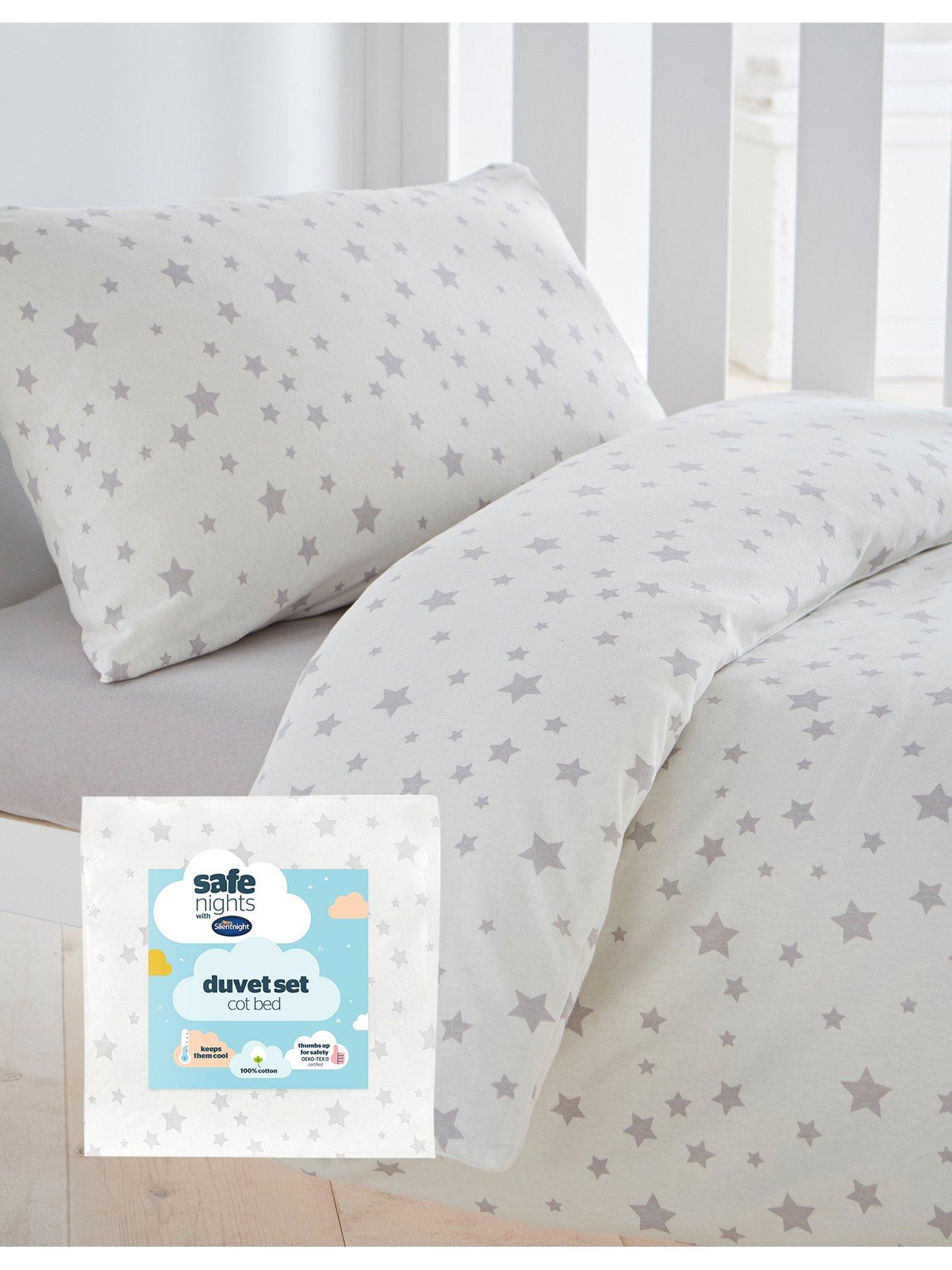 Silentnight Safe Nights 100% Cotton Cot Bed Duvet Cover Set - Grey Stars