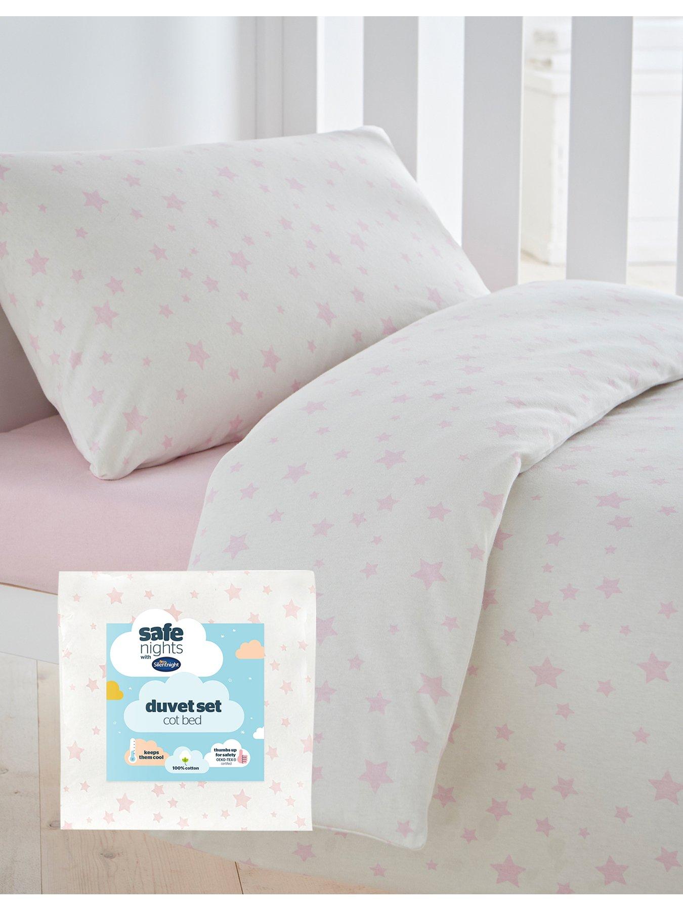 Image 1 of 7 of Silentnight Safe Nights 100% Cotton Cot Bed Duvet Cover Set - Pink Stars