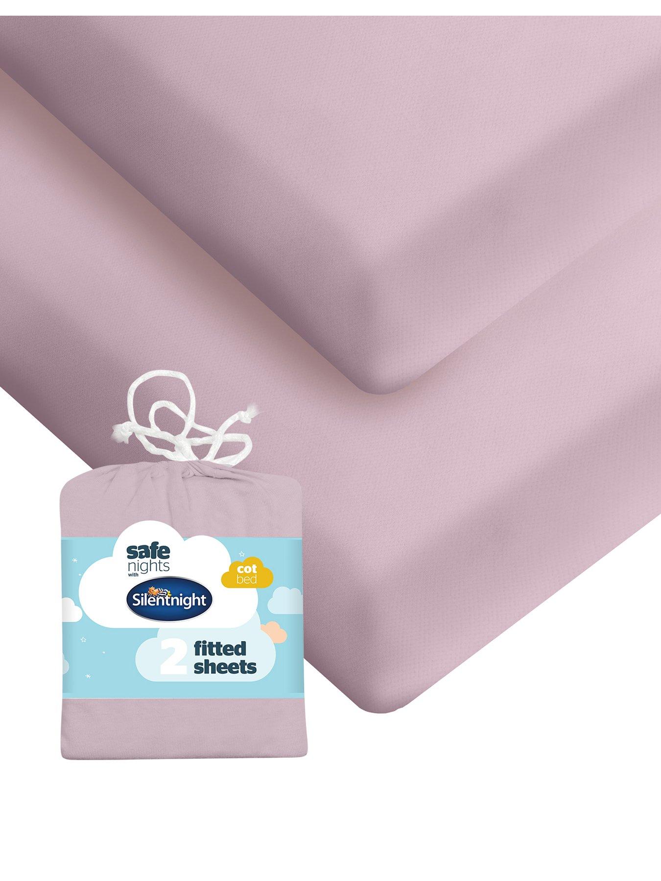Image 1 of 7 of Silentnight Safe Nights 2 x Pack 100% Cotton Cot Bed Fitted Sheets - 140cm x 70cm - Pink