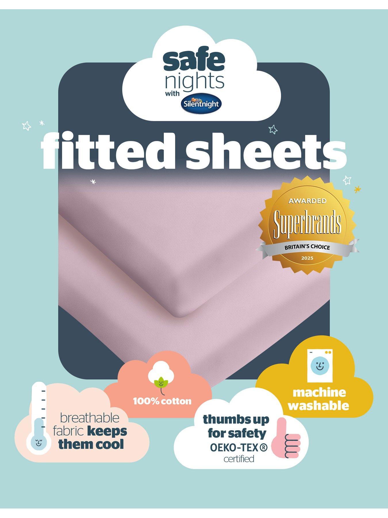 Image 7 of 7 of Silentnight Safe Nights 2 x Pack 100% Cotton Cot Bed Fitted Sheets - 140cm x 70cm - Pink