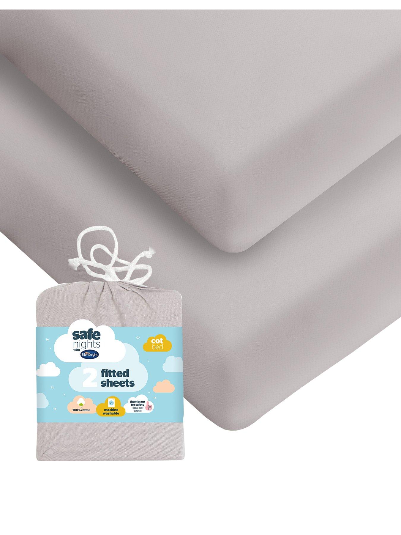 Image 1 of 7 of Silentnight Safe Nights 2 x Pack 100% Cotton Cot Bed Fitted Sheets - 140cm x 70cm - Grey