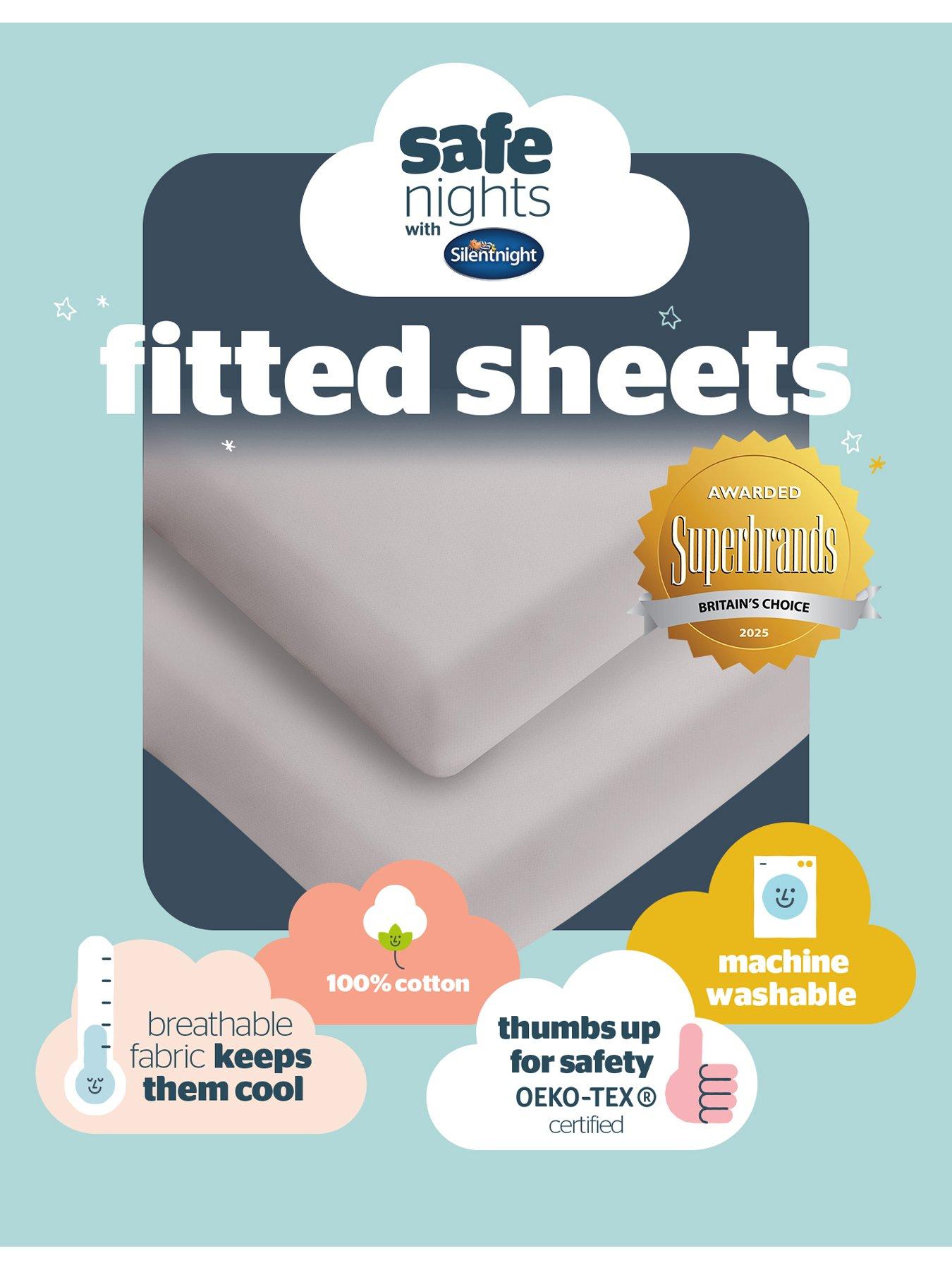 Image 7 of 7 of Silentnight Safe Nights 2 x Pack 100% Cotton Cot Bed Fitted Sheets - 140cm x 70cm - Grey