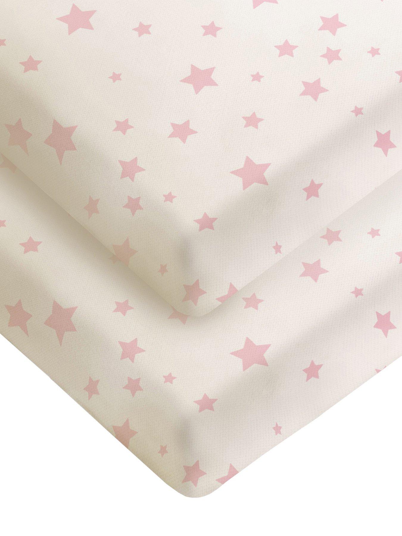 undefined Safe Nights 2 x Pack 100% Cotton Cot Bed Fitted Sheets - 140cm x 70cm - Pink Stars