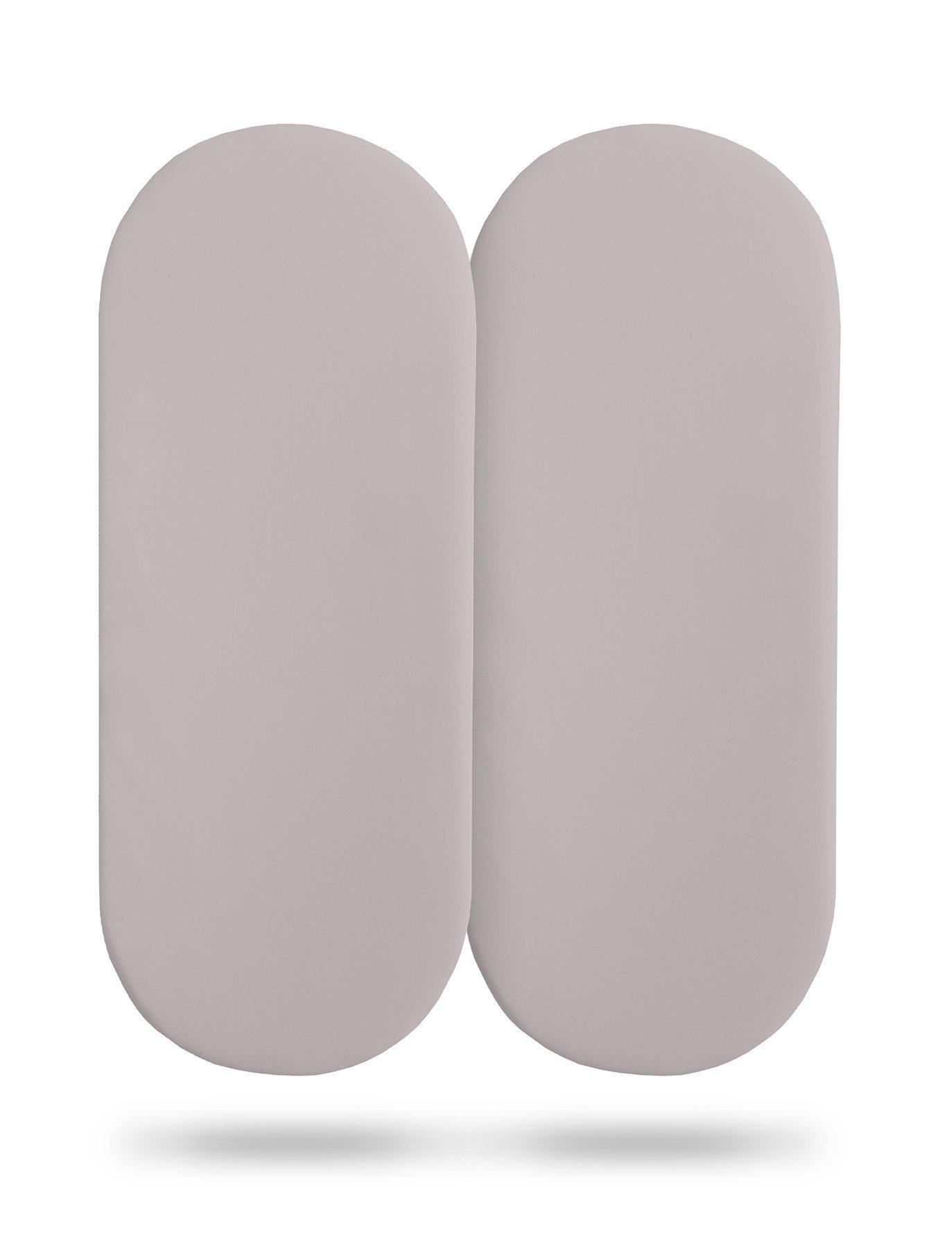 Silentnight Safe Nights 2 x Pack 100% Cotton Moses Basket Fitted Sheets - 74cm x 28cm (Grey)