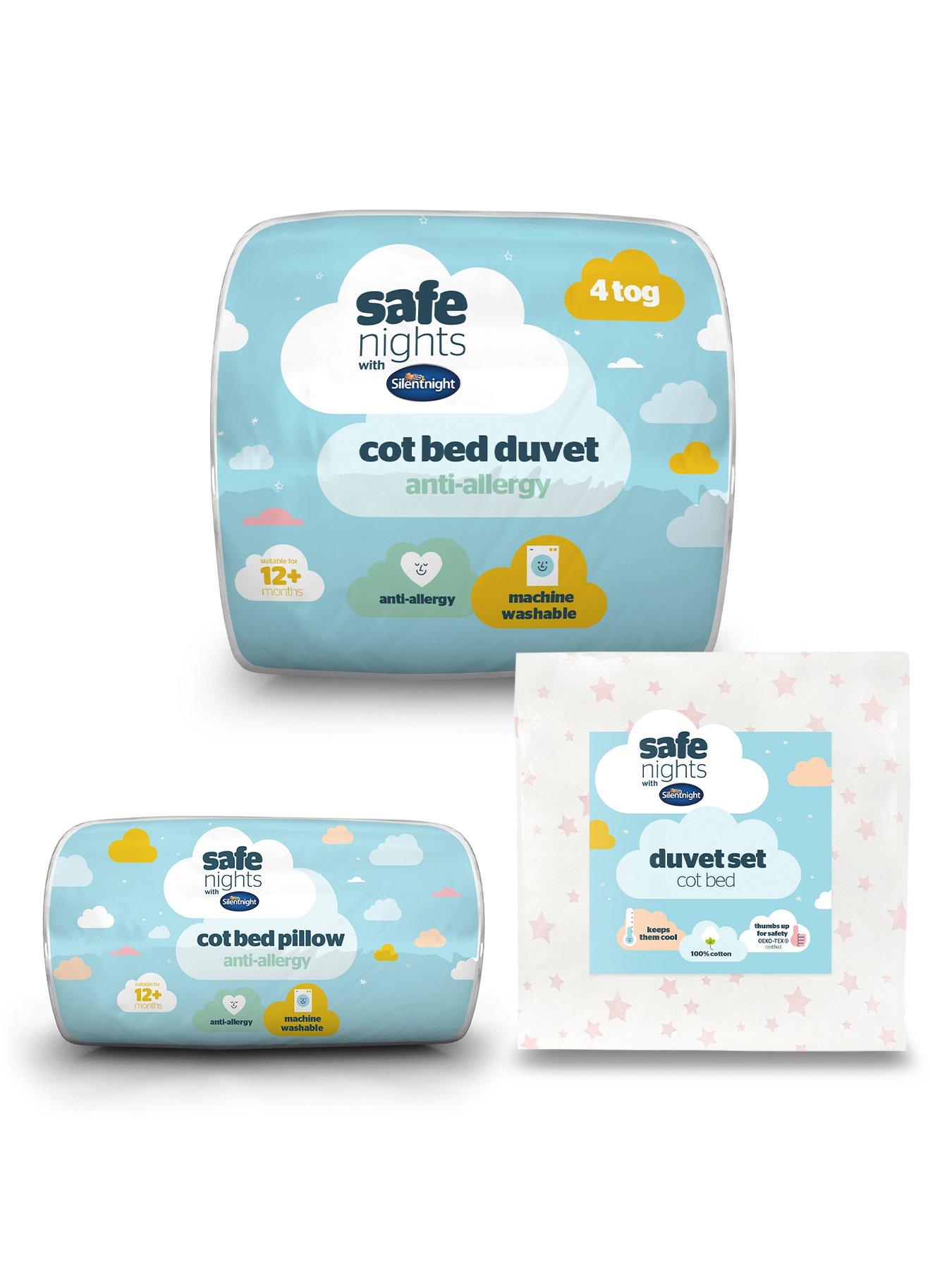 Silentnight Safe Nights Anti Allergy Cot Bed Bedding Bundle - Pillow, 4 Tog Duvet and Duvet Cover Set (Pink Stars)