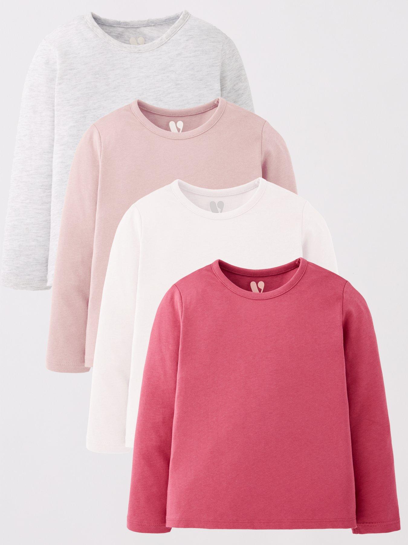 undefined Girls 4 Pack Long Sleeve Top - Pinks/White/Grey