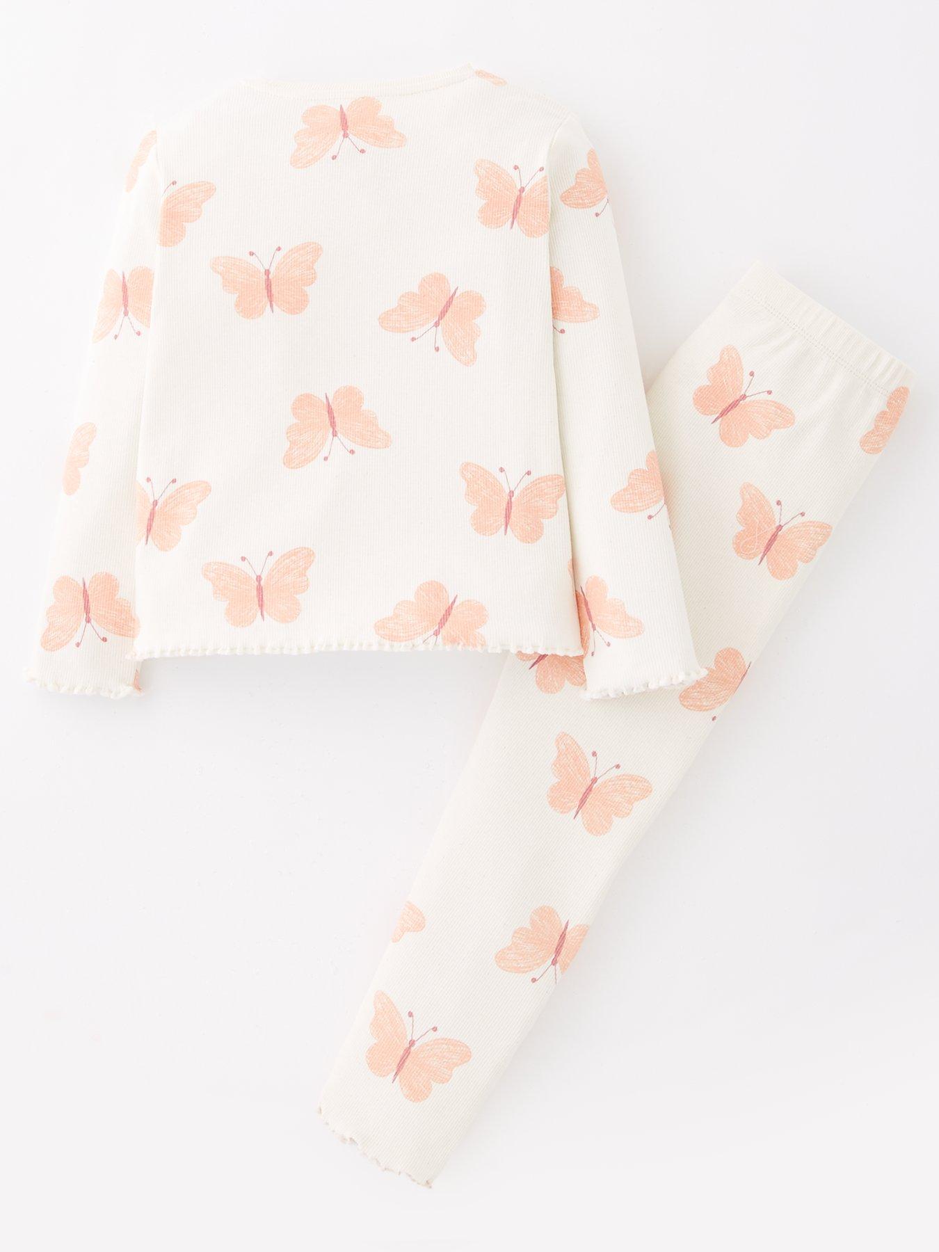 Image 2 of 4 of Mini V by Very Girls Rib Scallop Edge Single Long Sleeve Pyjamas - Butterfly Multi