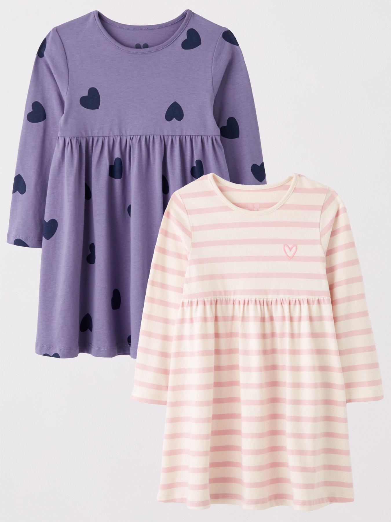 undefined Girls 2 Pack Jersey Dresses - Stripe/Heart Print