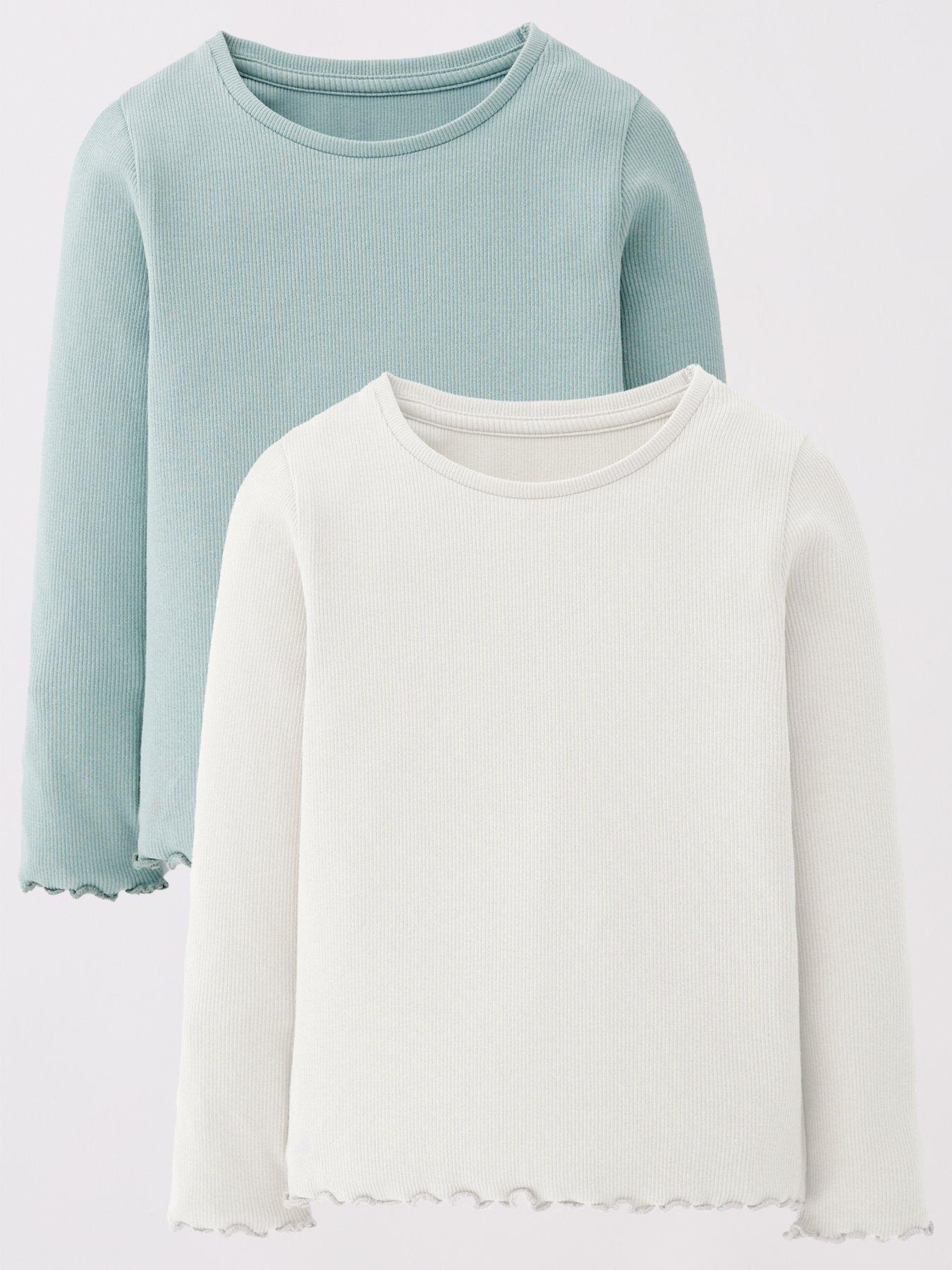 The Very Collection: Girls 2 Pack Rib Long Sleeve Top - White/Sage
