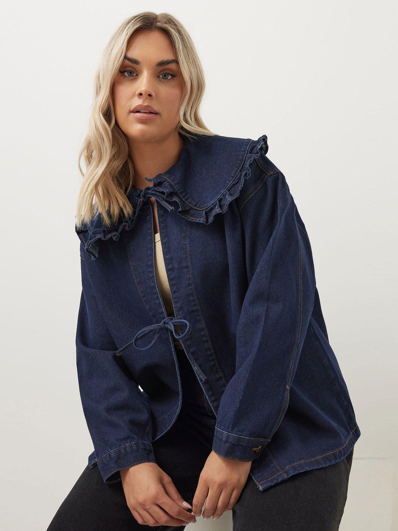 Image 1 of 4 of Yours Curve Frilled Collar Shacket - Blue