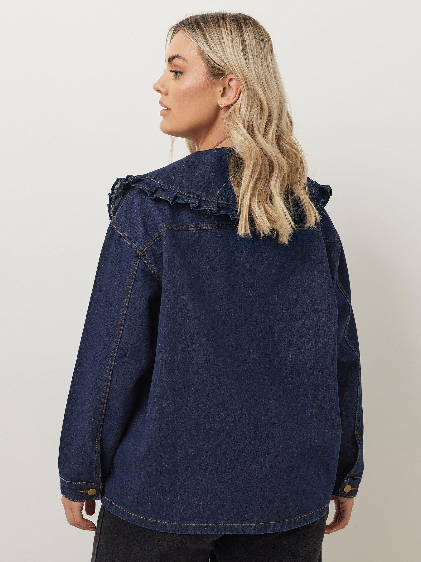 Image 2 of 4 of Yours Curve Frilled Collar Shacket - Blue
