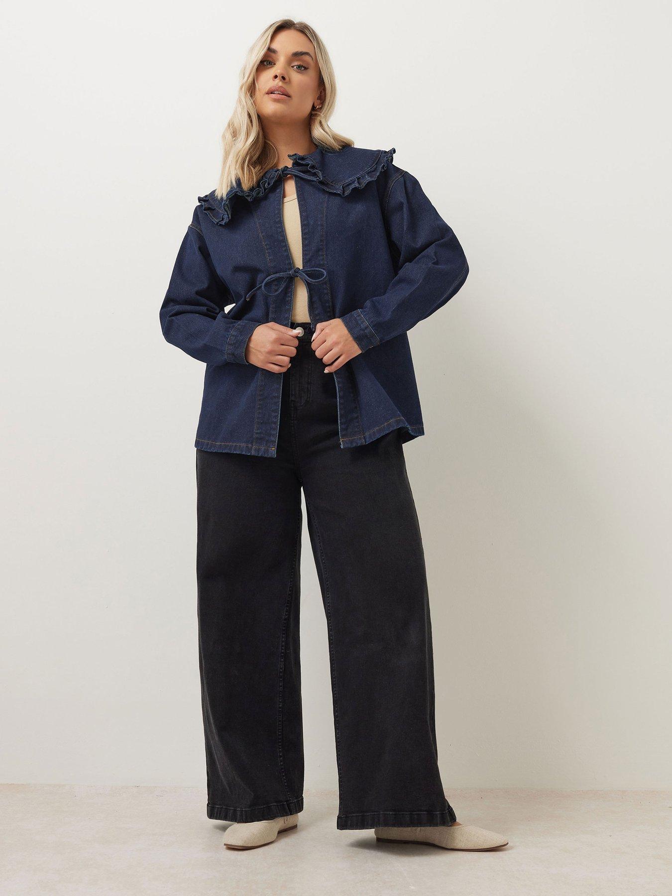 Image 3 of 4 of Yours Curve Frilled Collar Shacket - Blue