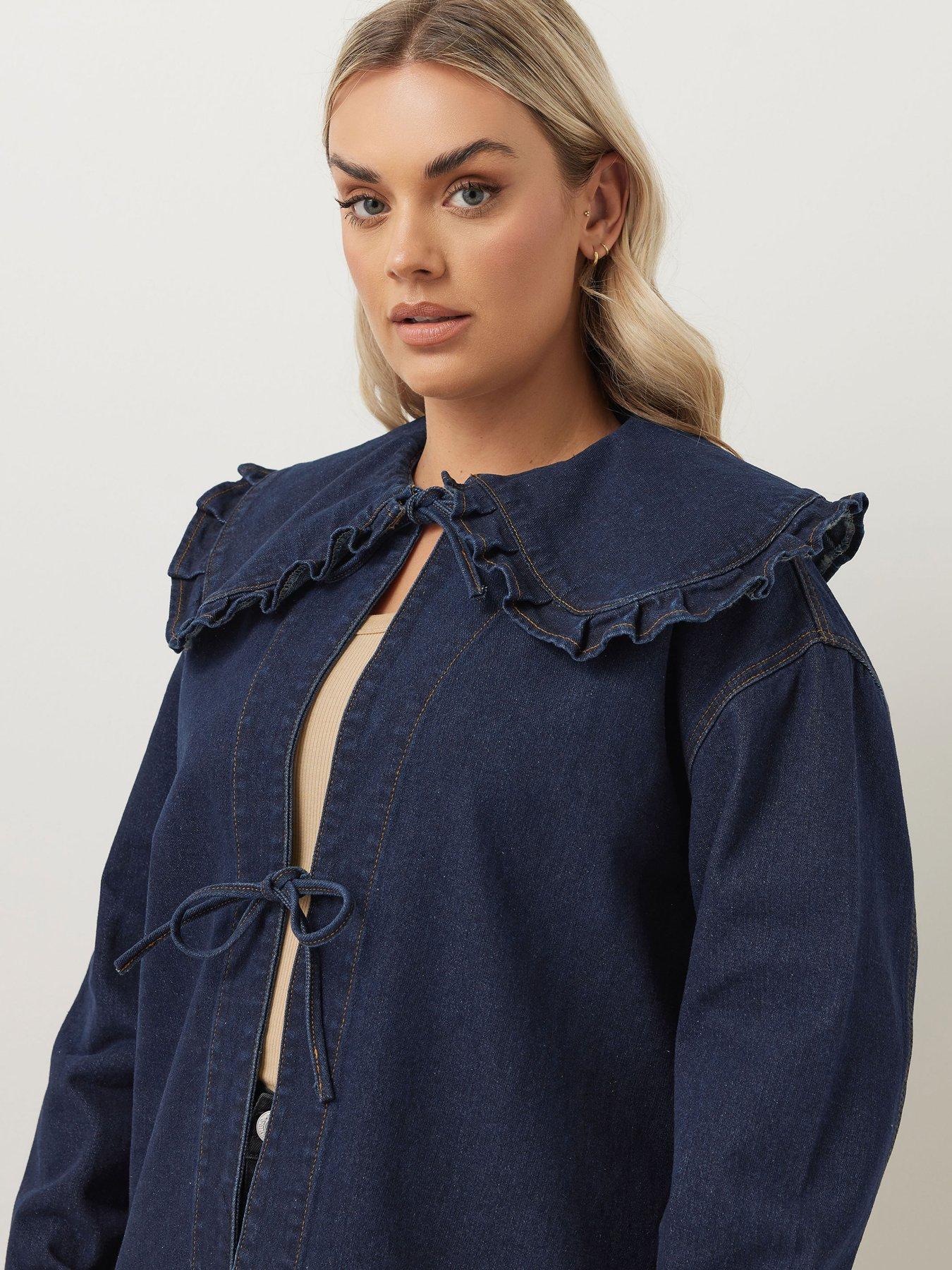 Image 4 of 4 of Yours Curve Frilled Collar Shacket - Blue