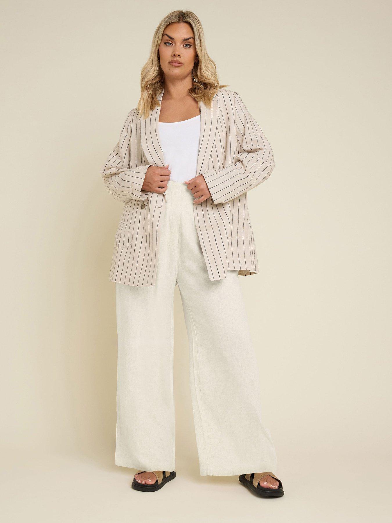 Image 3 of 5 of Yours Curve Darted Waist Linen Trousers - Natural