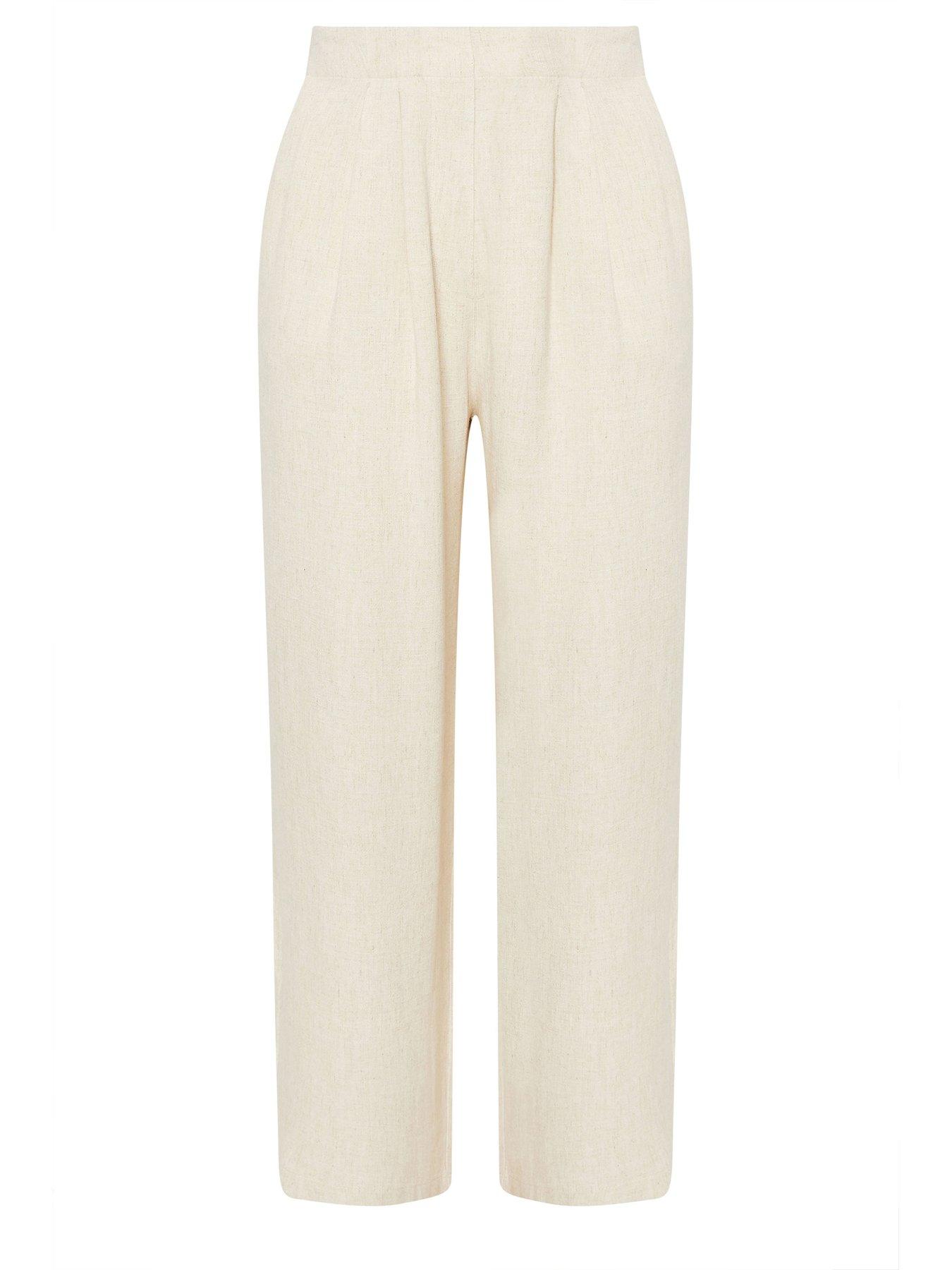 Image 5 of 5 of Yours Curve Darted Waist Linen Trousers - Natural