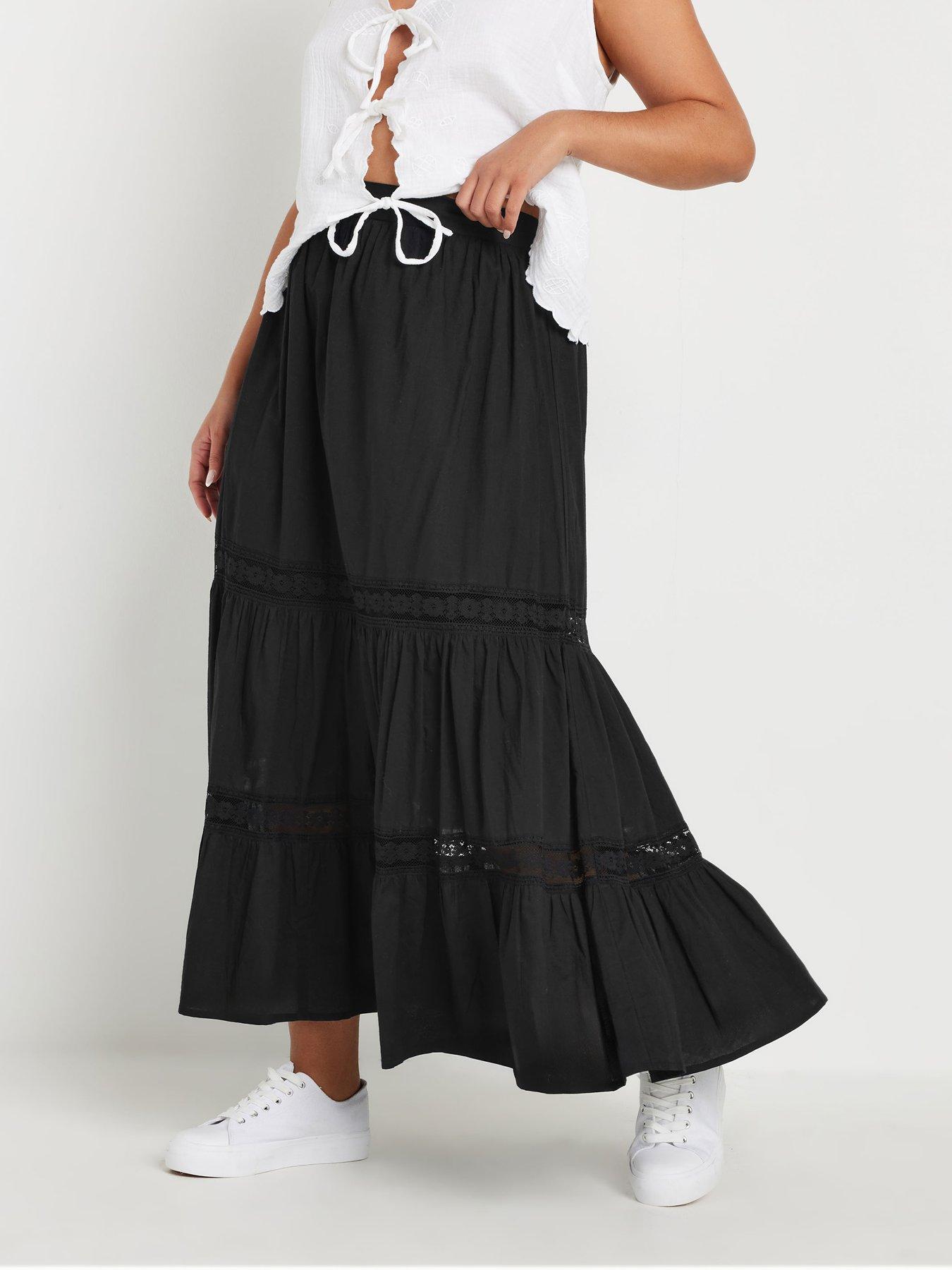 Image 1 of 4 of Yours Curve Peasant Tiered Maxi Skirt - Black