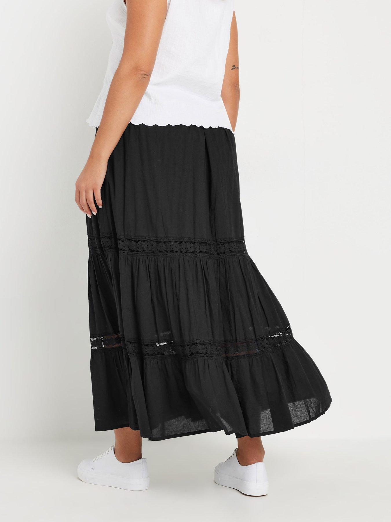 Image 2 of 4 of Yours Curve Peasant Tiered Maxi Skirt - Black