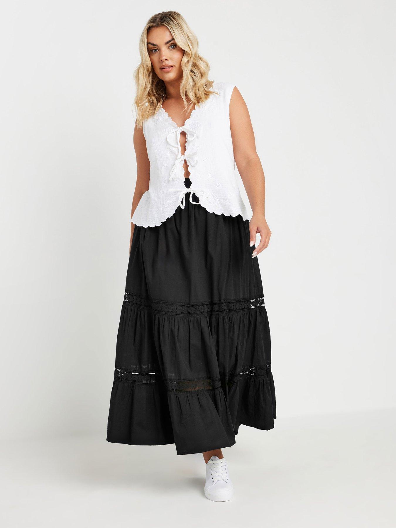 Image 3 of 4 of Yours Curve Peasant Tiered Maxi Skirt - Black