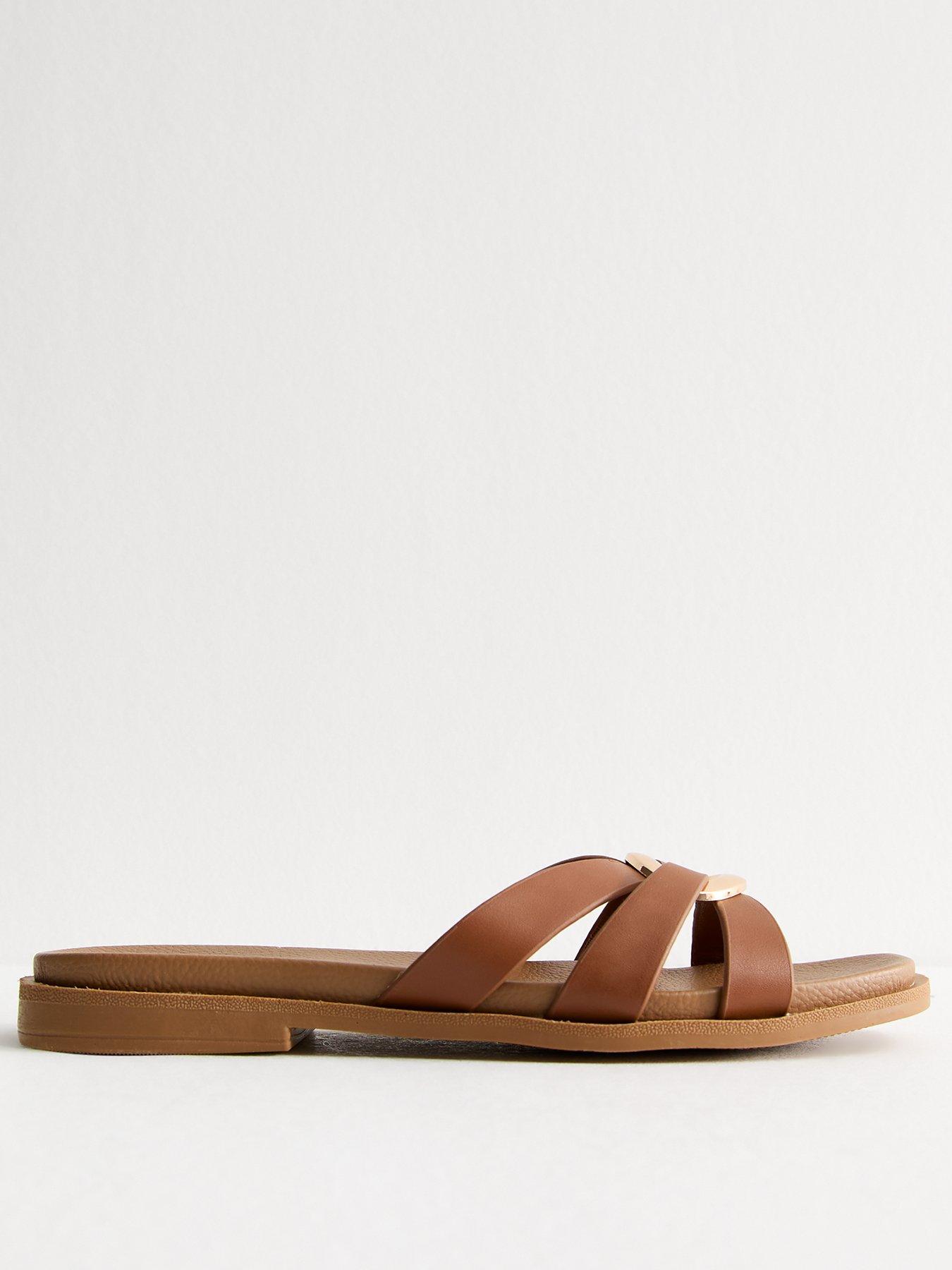 undefined Tan Brown Multi Strap Flat Sandals