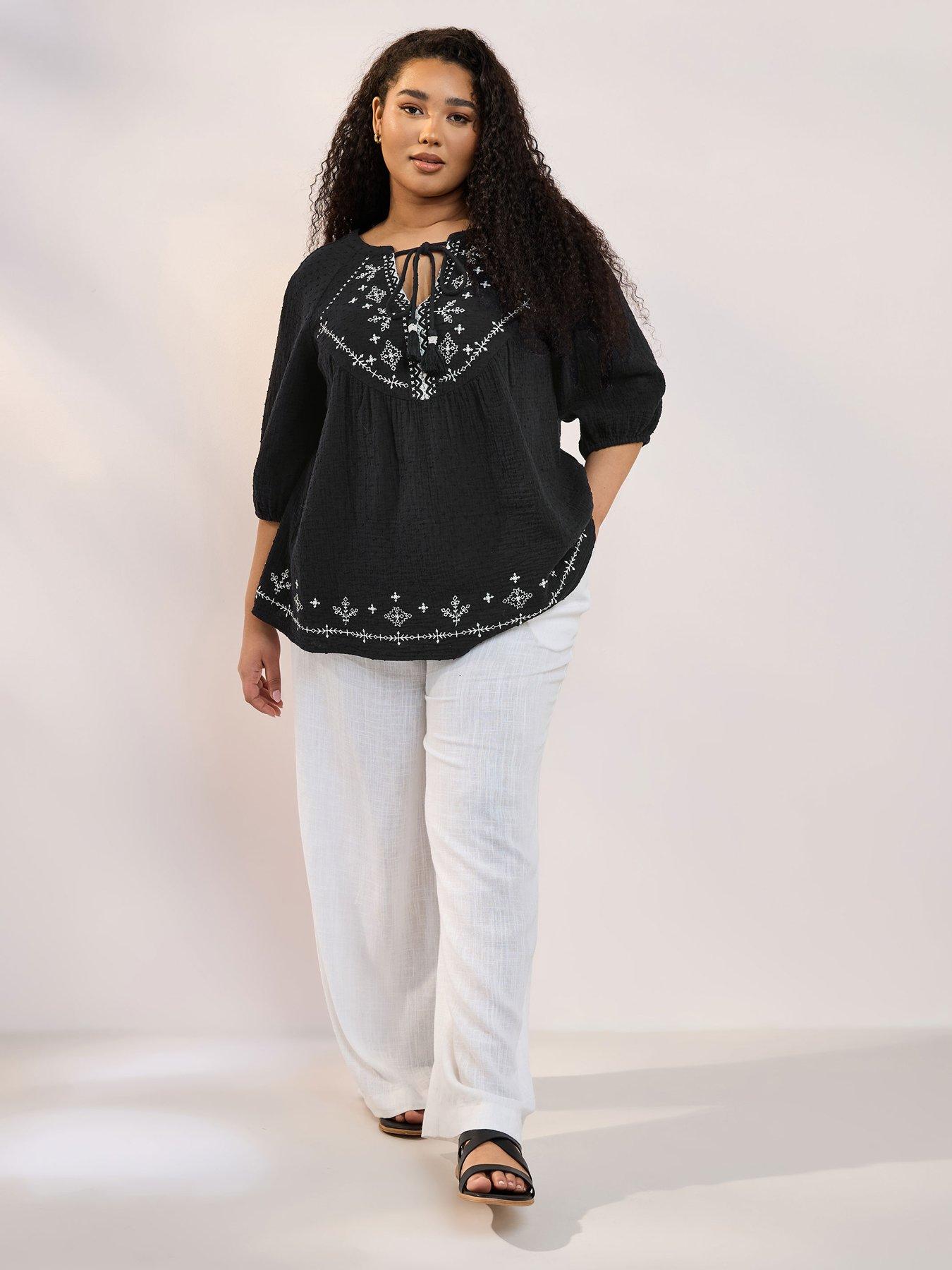Image 3 of 4 of Yours Curve Peasant Cheesecloth Blouse