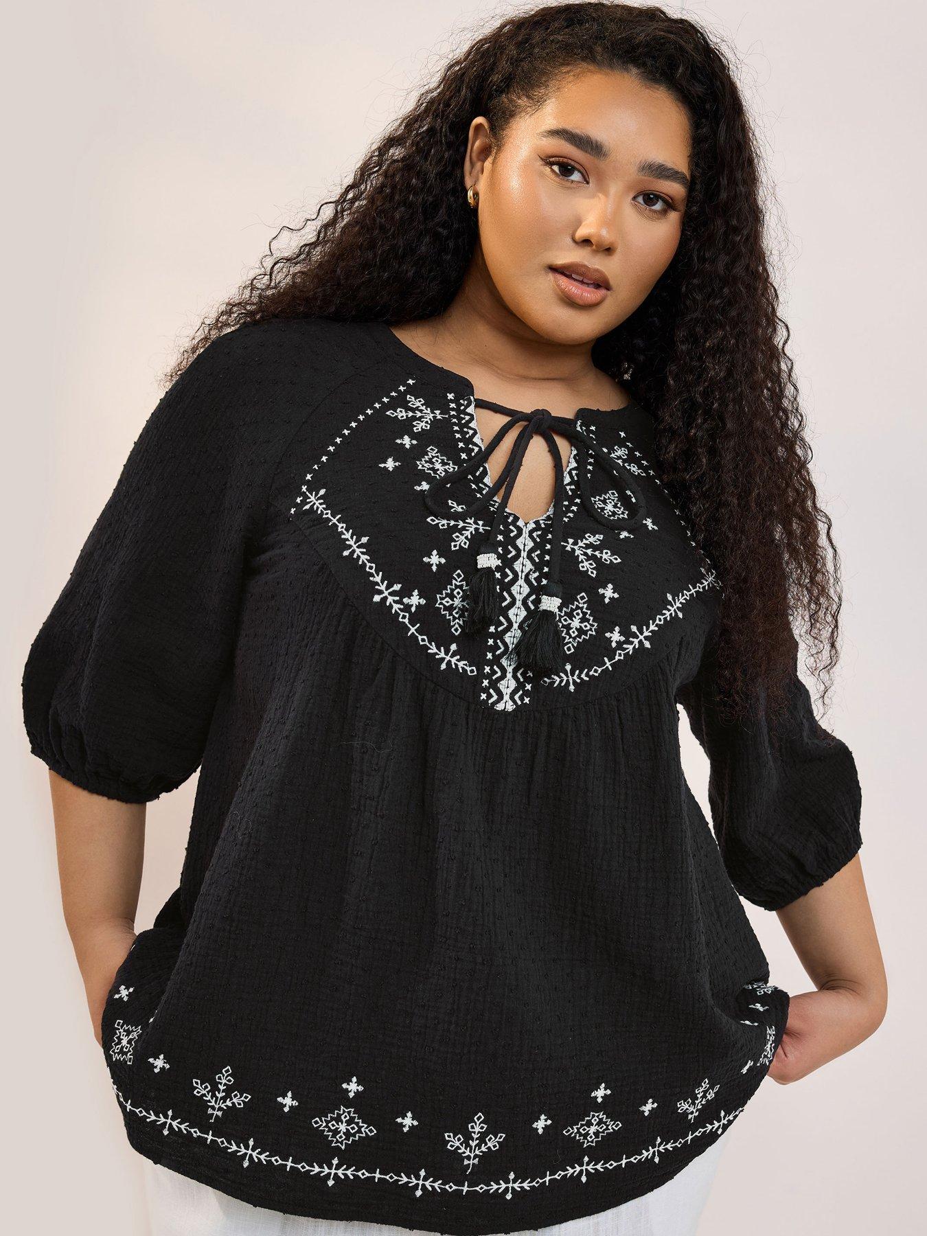 Image 4 of 4 of Yours Curve Peasant Cheesecloth Blouse