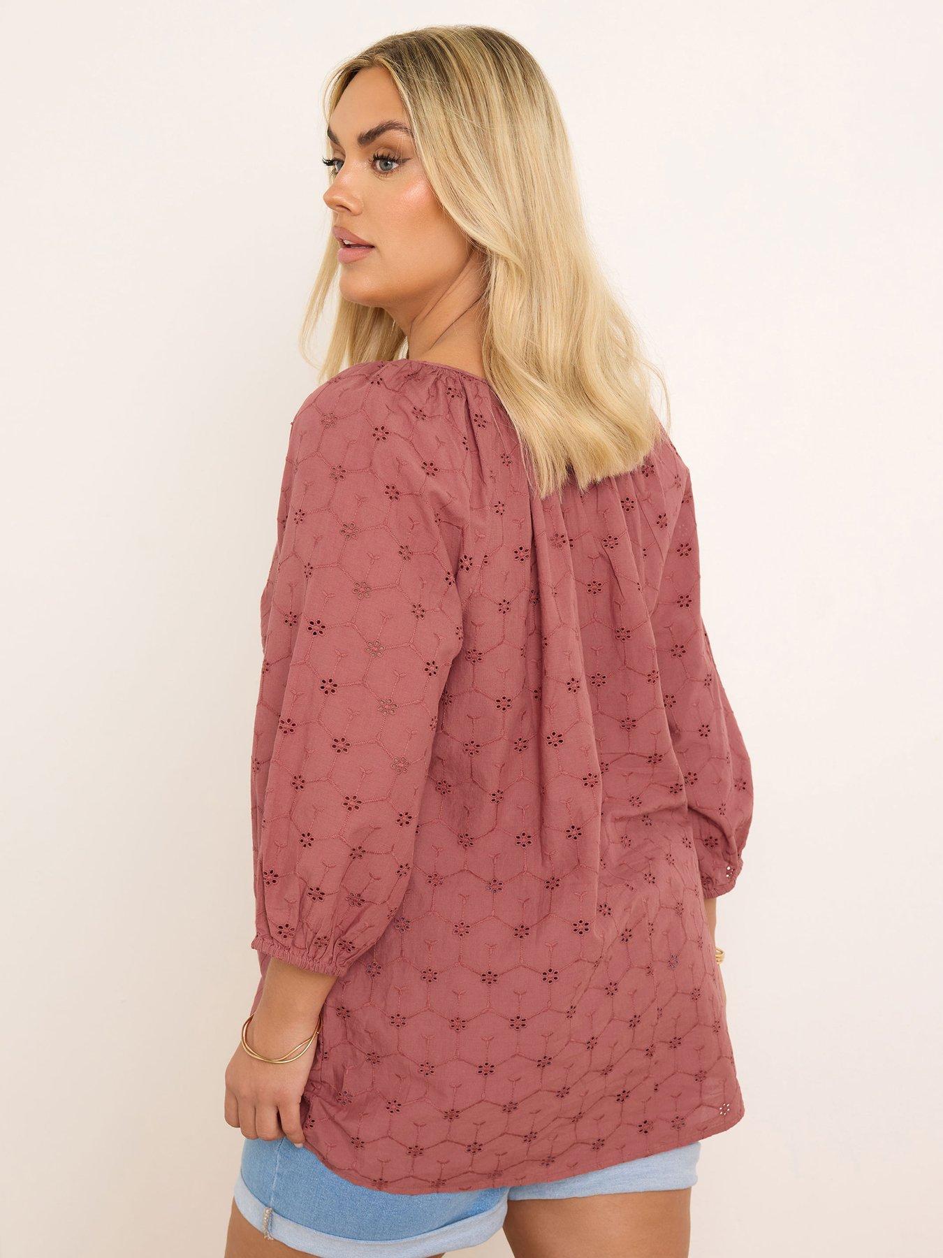 Image 2 of 4 of Yours Curve Broderie Boho Top - Rust Orange