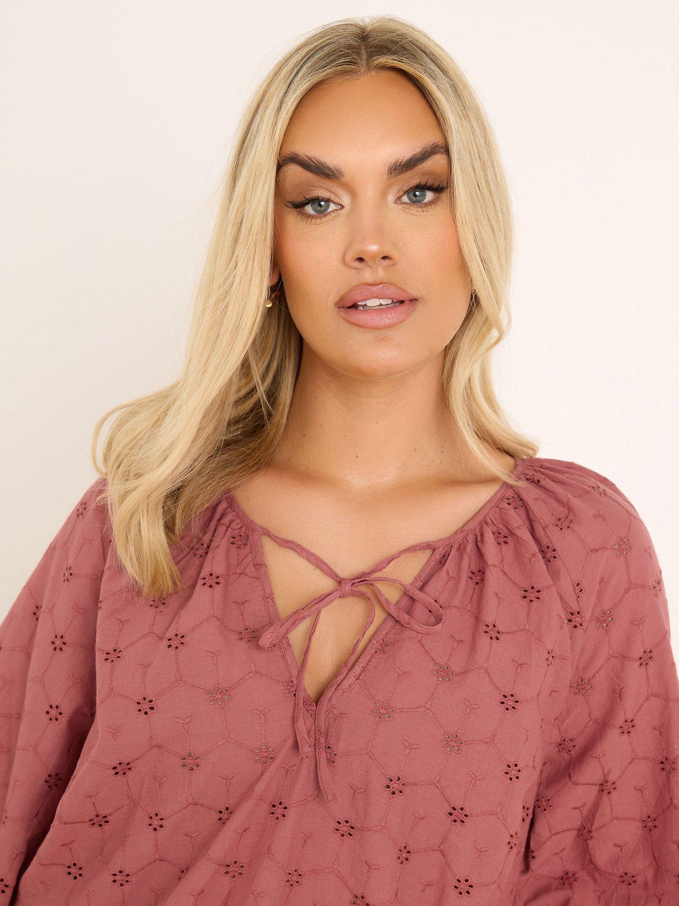 Image 4 of 4 of Yours Curve Broderie Boho Top - Rust Orange