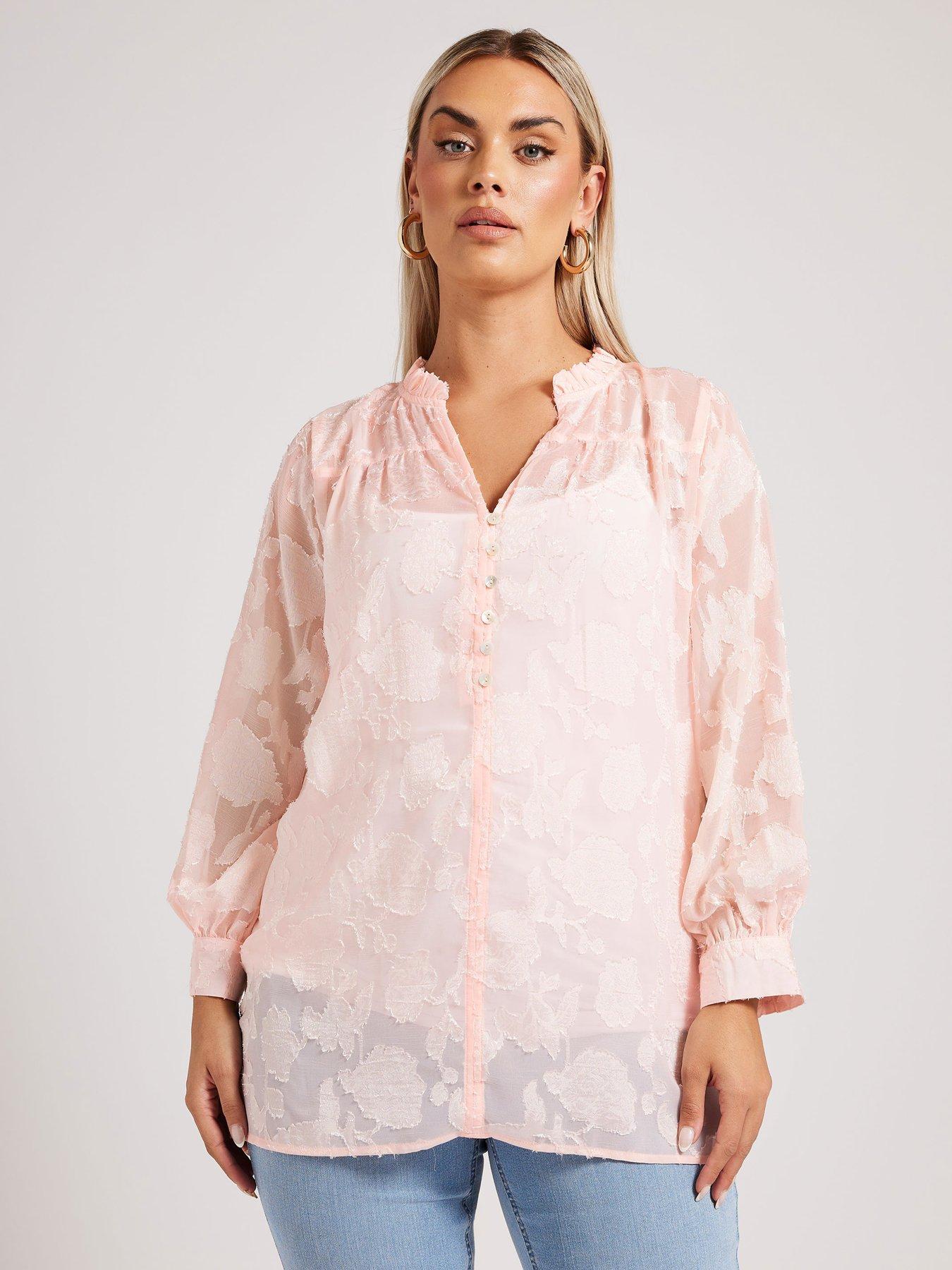 Image 1 of 4 of Yours Curve Jacquard Burn Out Blouse - Pink
