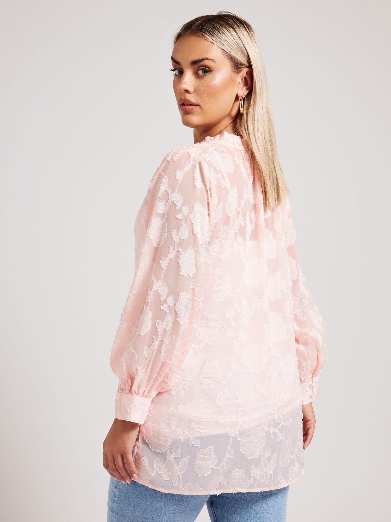 Image 2 of 4 of Yours Curve Jacquard Burn Out Blouse - Pink