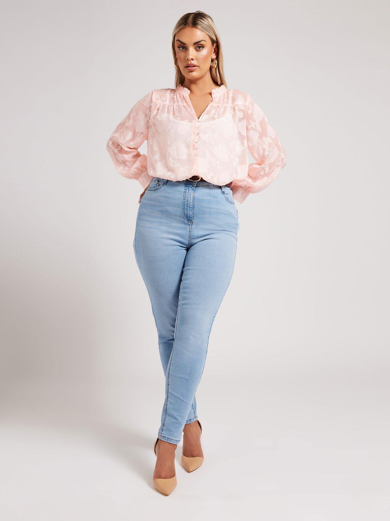 Image 3 of 4 of Yours Curve Jacquard Burn Out Blouse - Pink