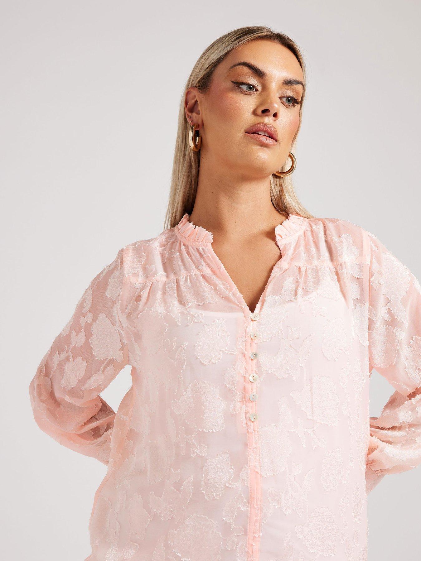 Image 4 of 4 of Yours Curve Jacquard Burn Out Blouse - Pink