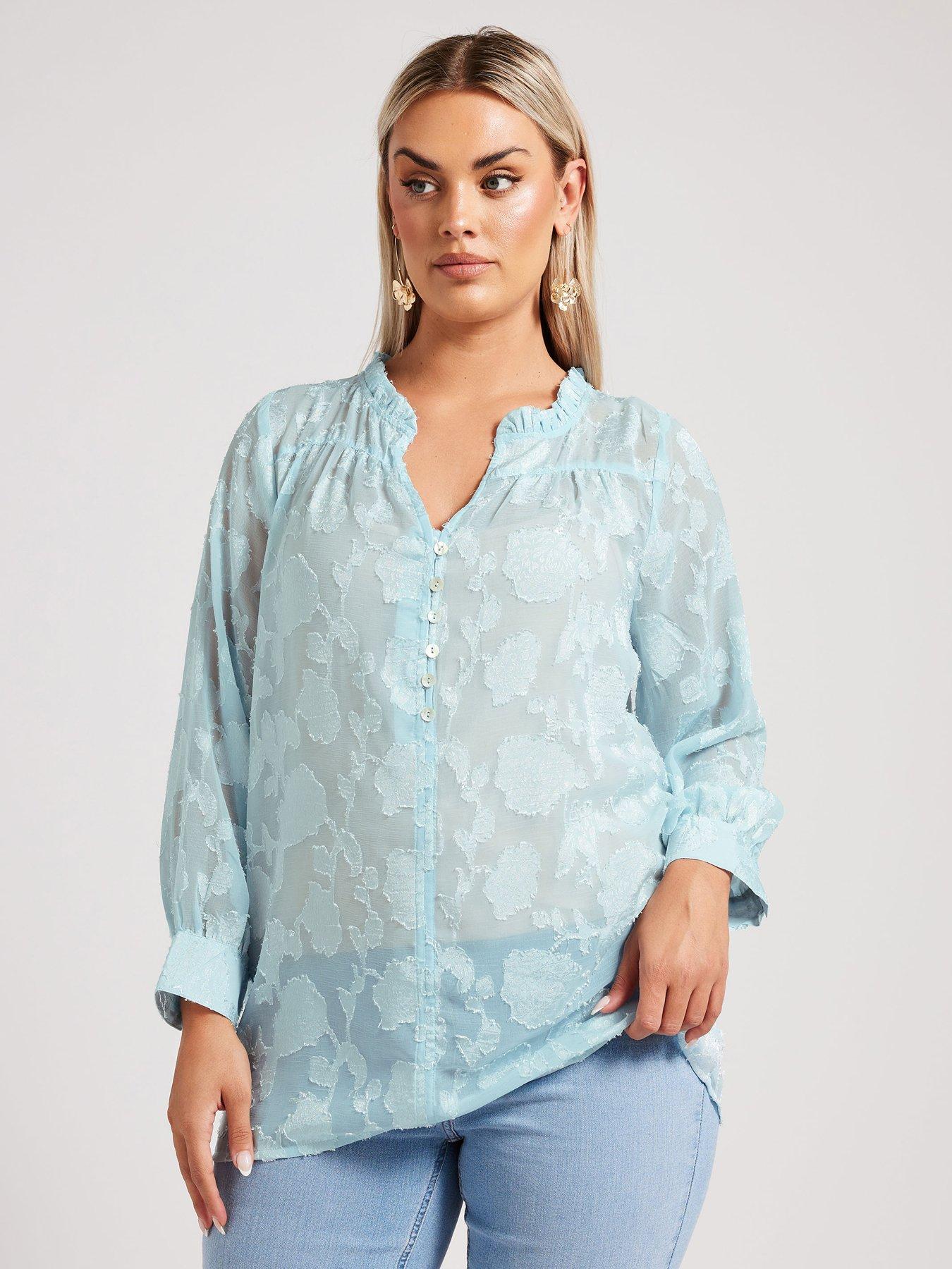 Image 1 of 4 of Yours Curve Floral Burn Out Jacquard Blouse