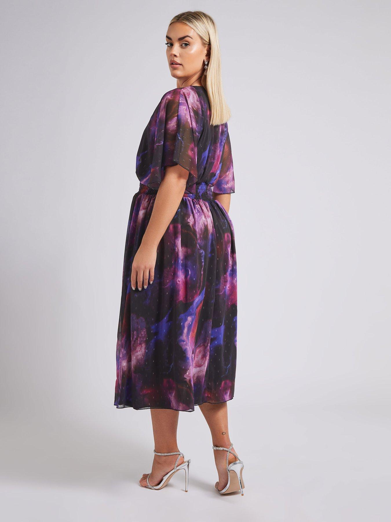 Image 2 of 4 of Yours Curve Metallic Spot Shirred Dress