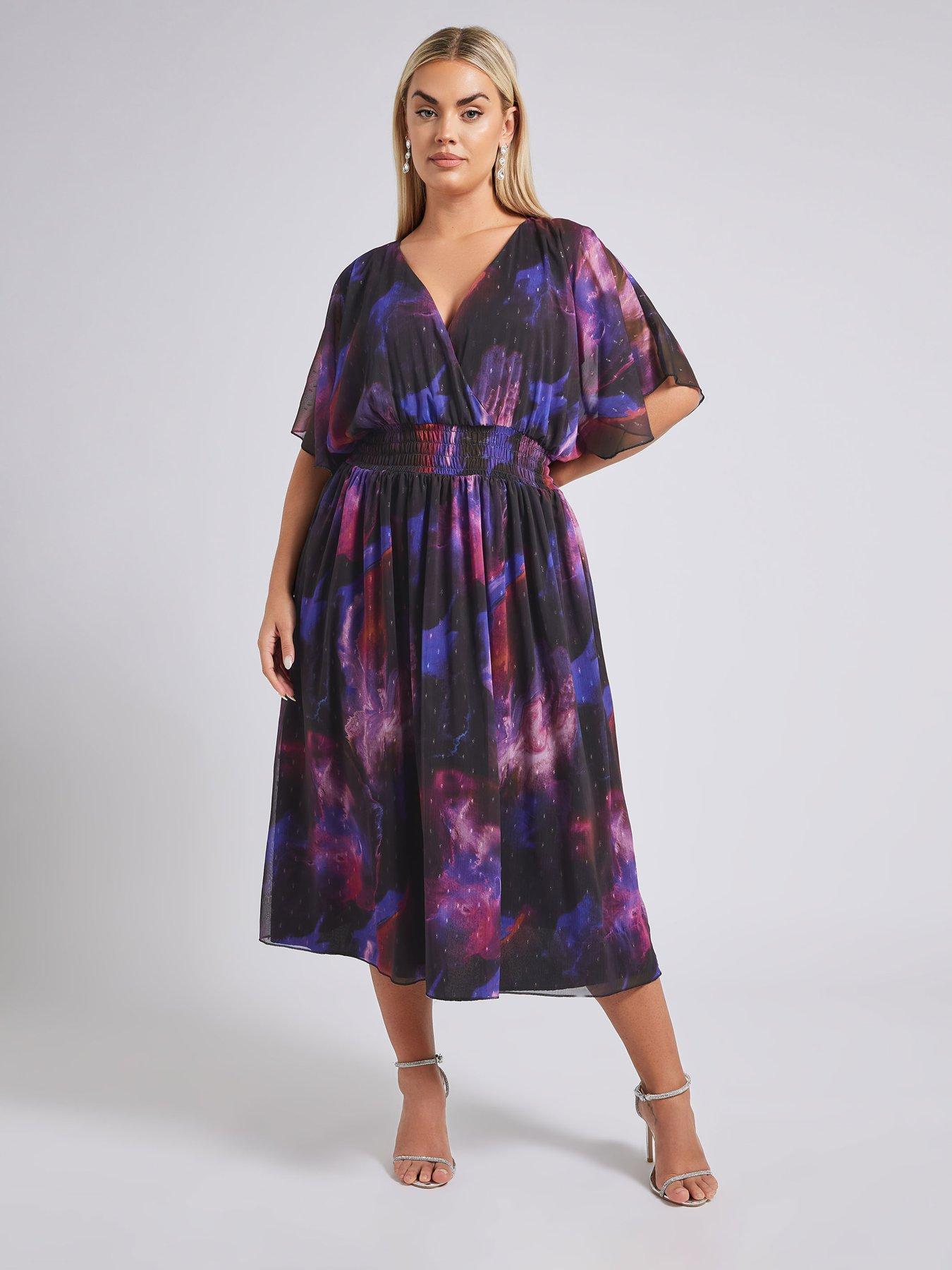 Image 3 of 4 of Yours Curve Metallic Spot Shirred Dress